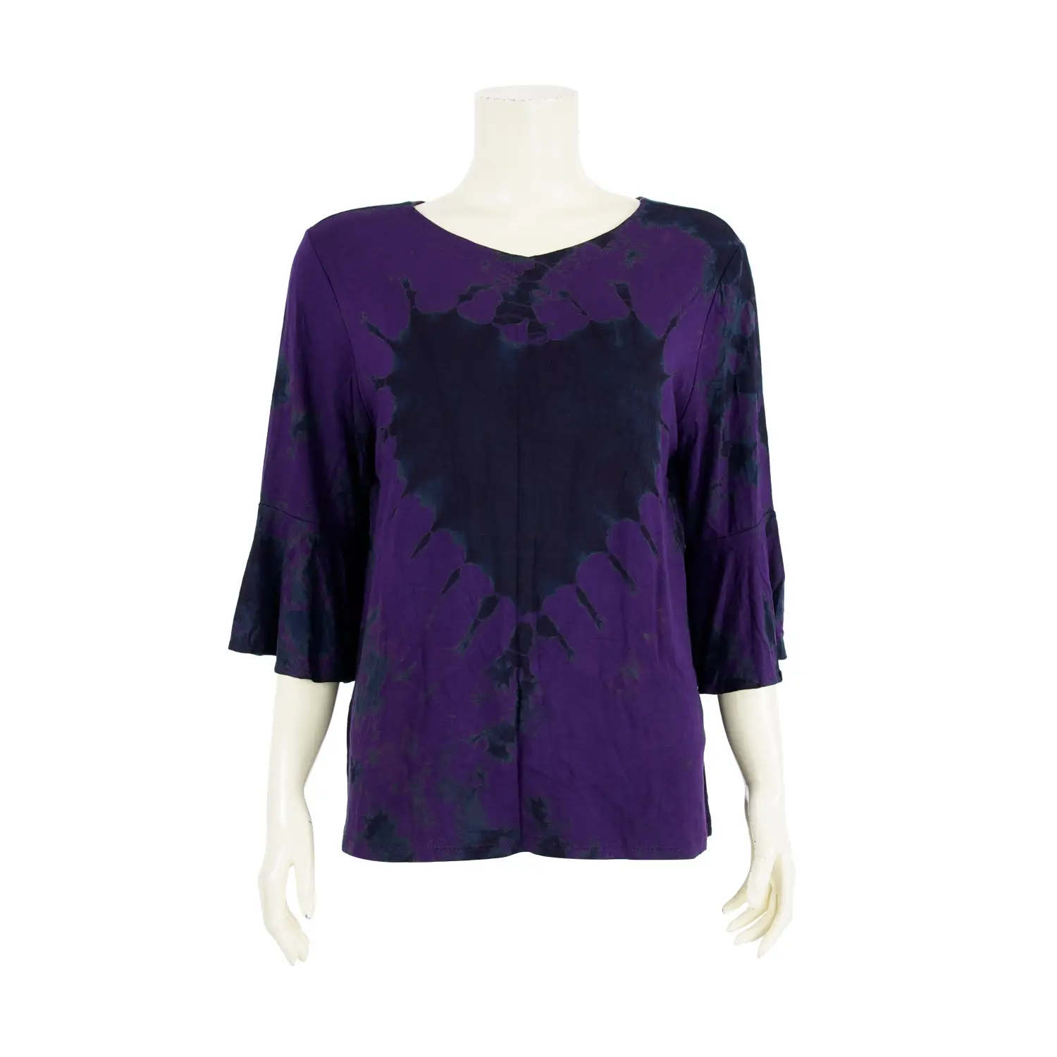 เสื้อคอปาด ปลายแขนระบาย ยาว 4 ส่วน ผ้ามัดย้อม