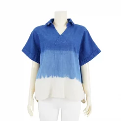 เสื้อคอปก ดีไซน์ป้าย  แขนสั้นในตัว  ผ้ามัดย้อมไล่เฉดสี
