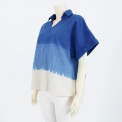 เสื้อคอปก ดีไซน์ป้าย แขนสั้นในตัว ผ้ามัดย้อมไล่เฉดสี - Image 2