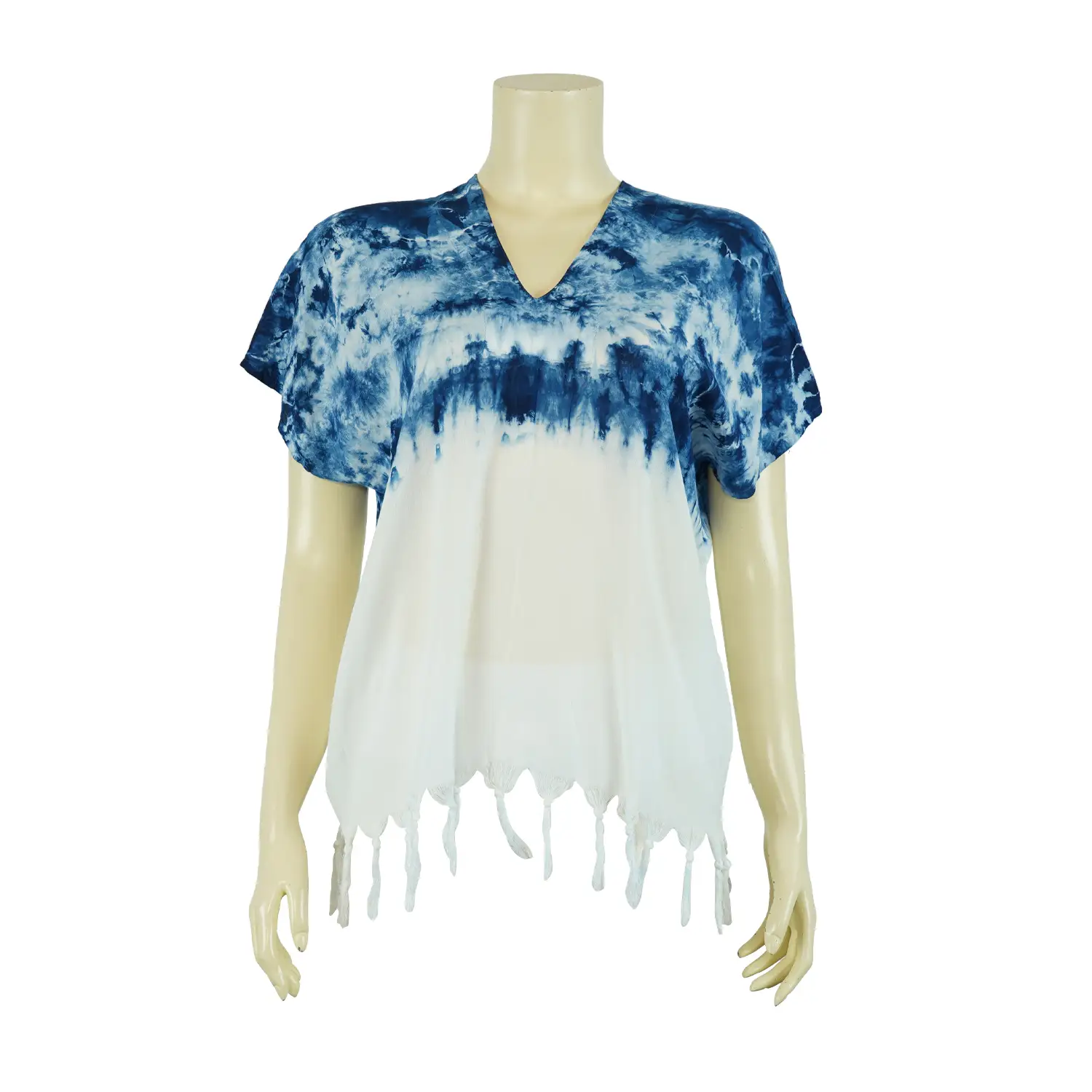 เสื้อคอวี แขนกุด ผ้ามัดย้อมทูโทนSIAM TEXTILE
