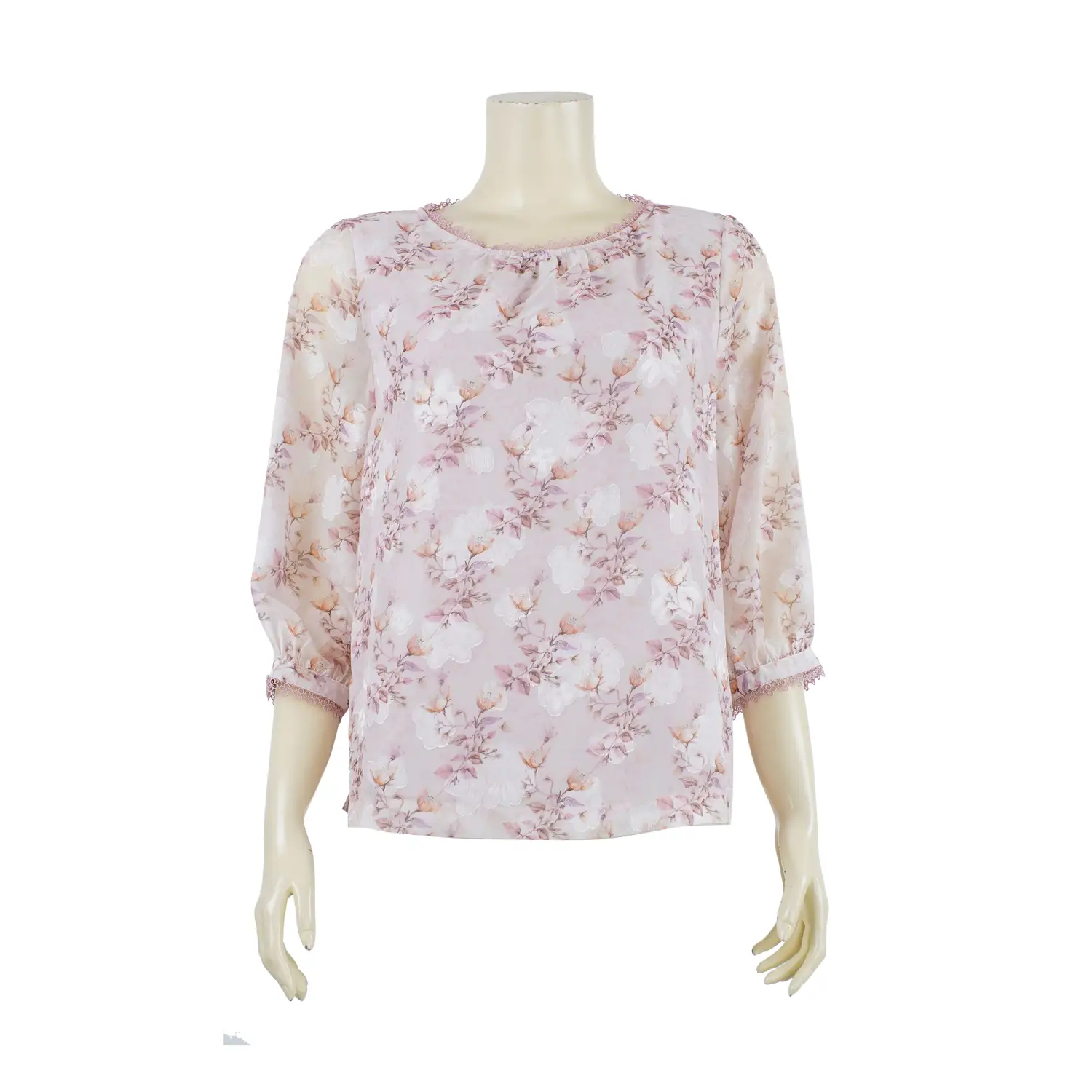 เสื้อคอกลม แขนพอง 4 ส่วน ผ้าลายดอกไม้