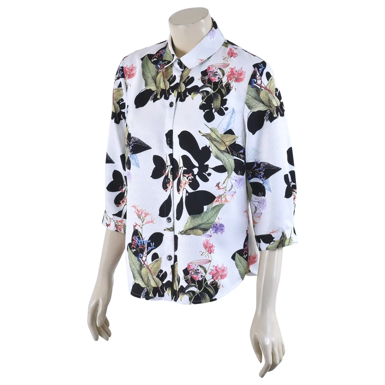 เสื้อเชิ้ต แขนกระบอก ยาว 4 ส่วน ผ้าแจ็คการ์ดลายดอกไม้ - Image 3