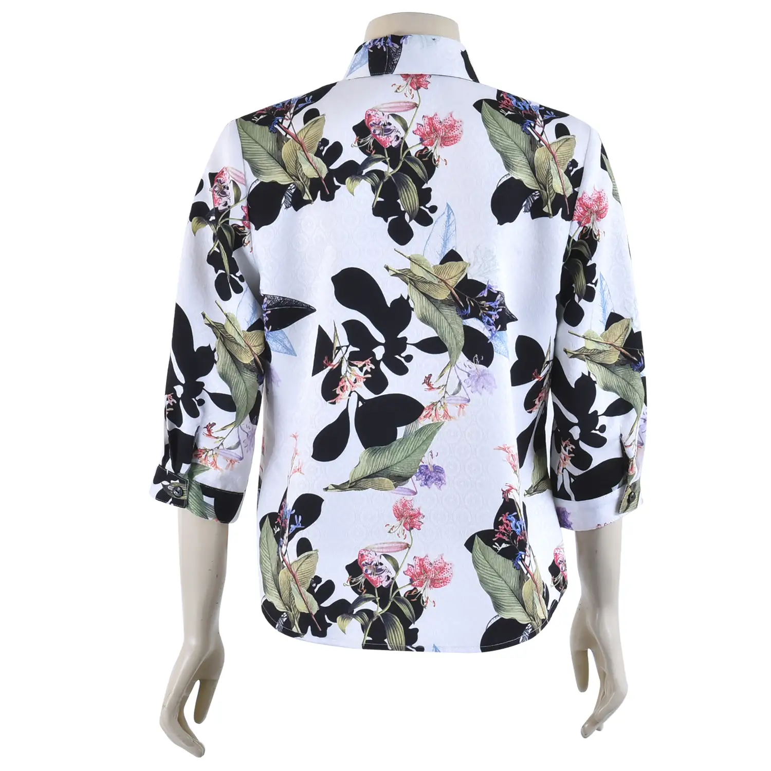 เสื้อเชิ้ต แขนกระบอก ยาว 4 ส่วน ผ้าแจ็คการ์ดลายดอกไม้ - Image 2