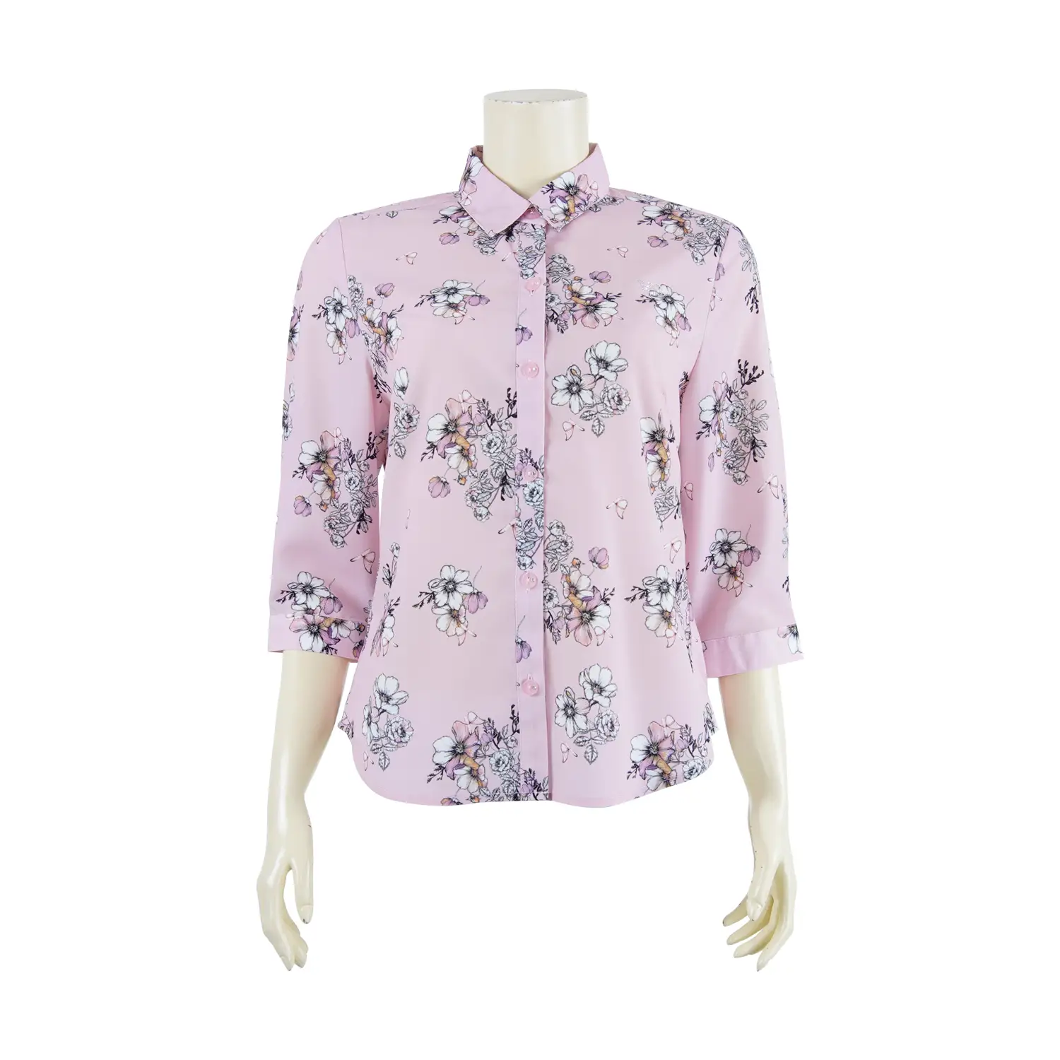 เสื้อเชิ้ต แขนกระบอก ยาว 4 ส่วน ผ้าลายดอกไม้