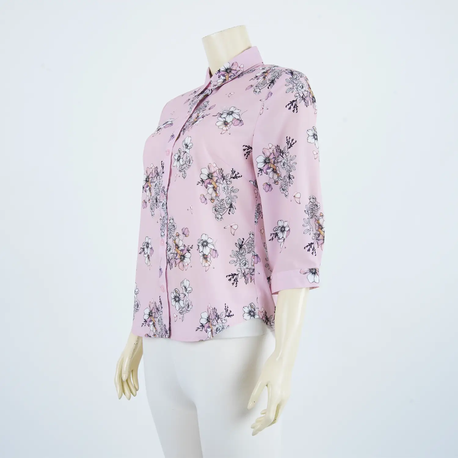 เสื้อเชิ้ต แขนกระบอก ยาว 4 ส่วน ผ้าลายดอกไม้ - Image 2