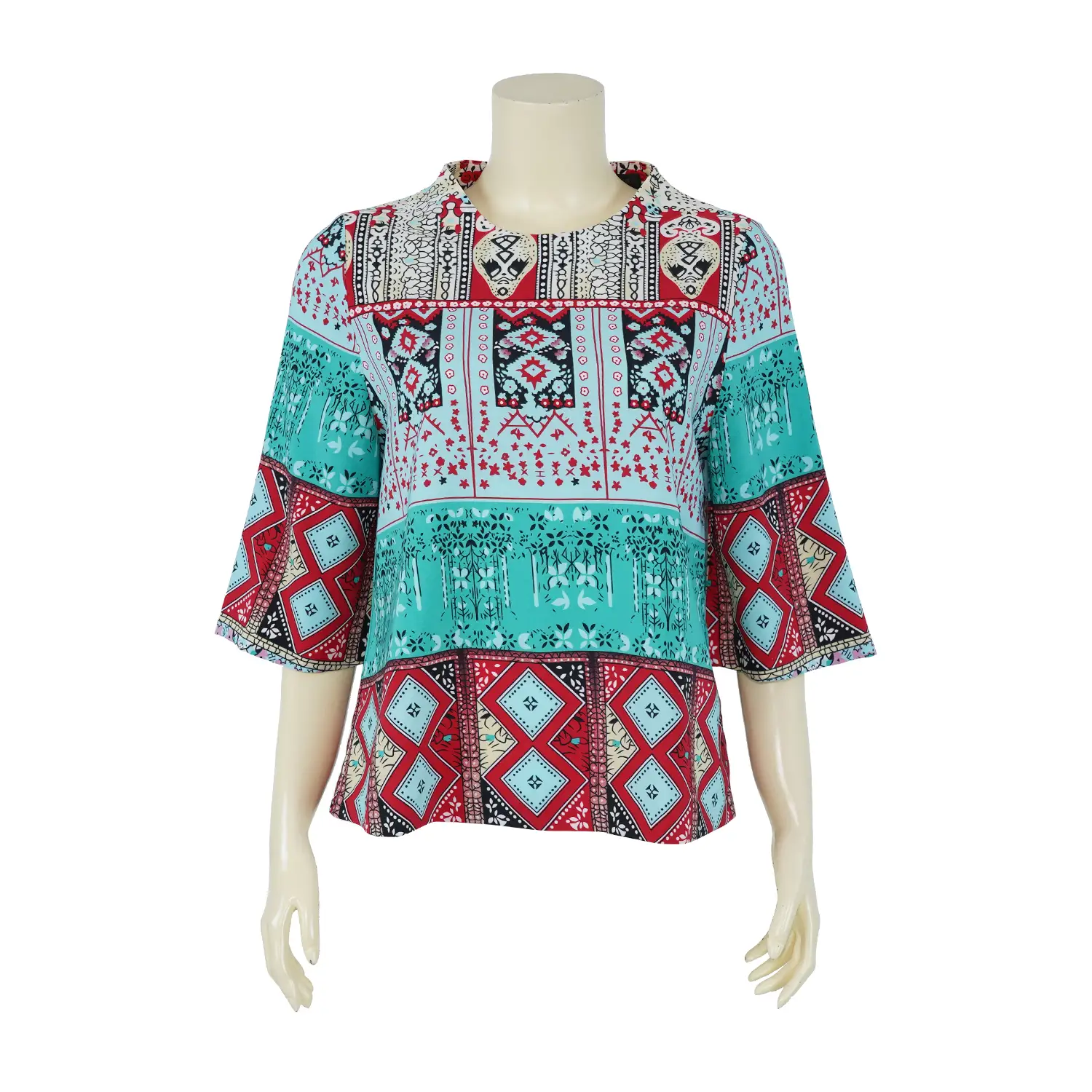 เสื้อคอตั้ง แขนกระบอก ผ้าลายกราฟิก