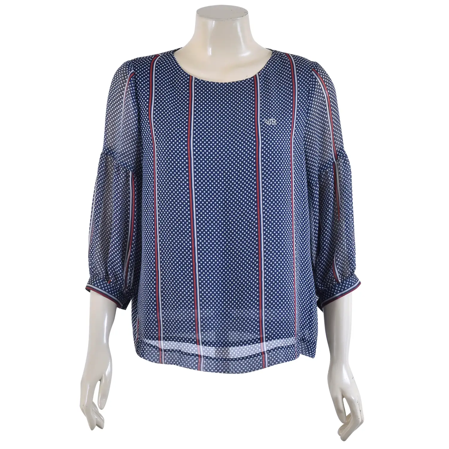 เสื้อคอกลม แขนบอลลูนยาว 4 ส่วน ผ้าลายทางและลายจุด