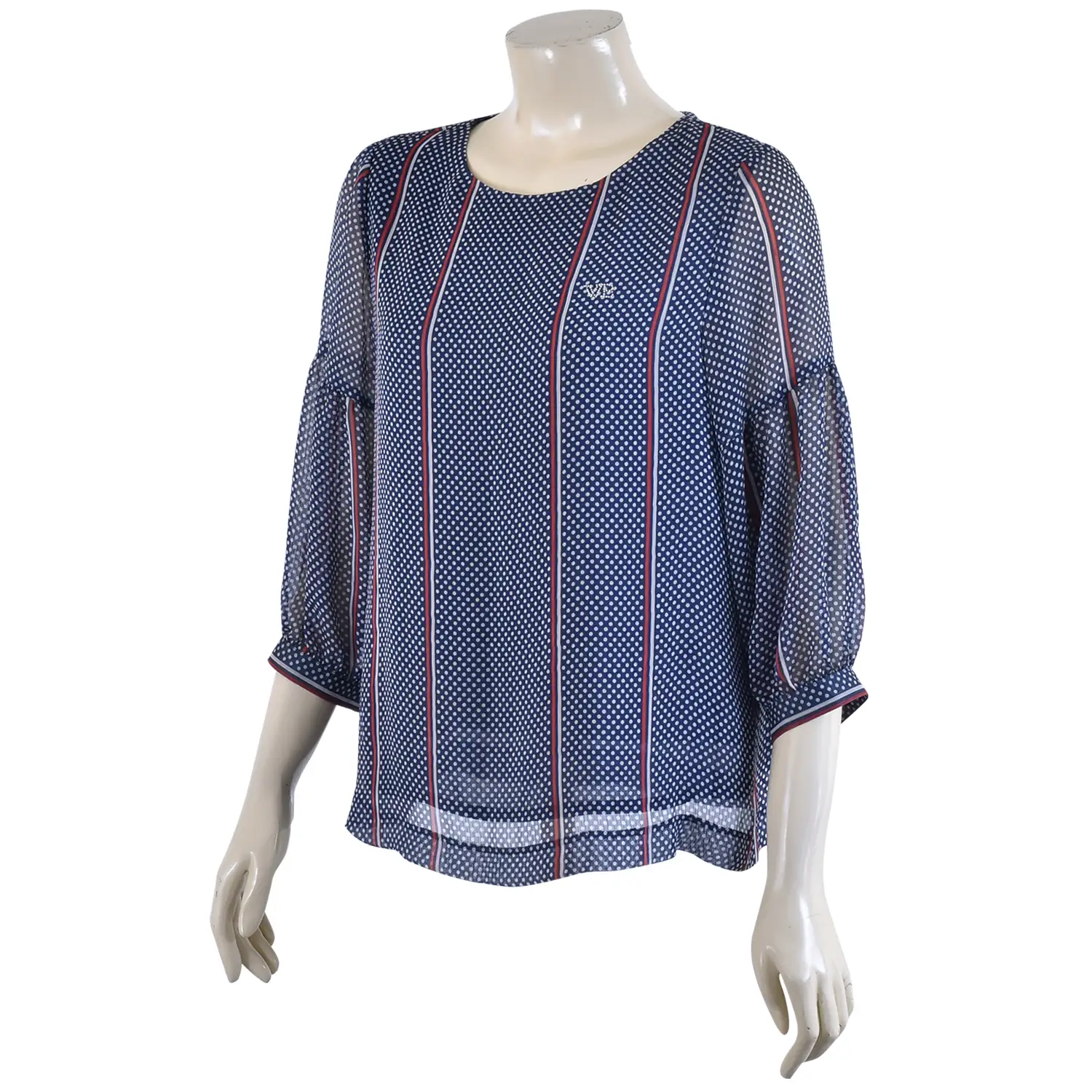 เสื้อคอกลม แขนบอลลูนยาว 4 ส่วน ผ้าลายทางและลายจุด - Image 3