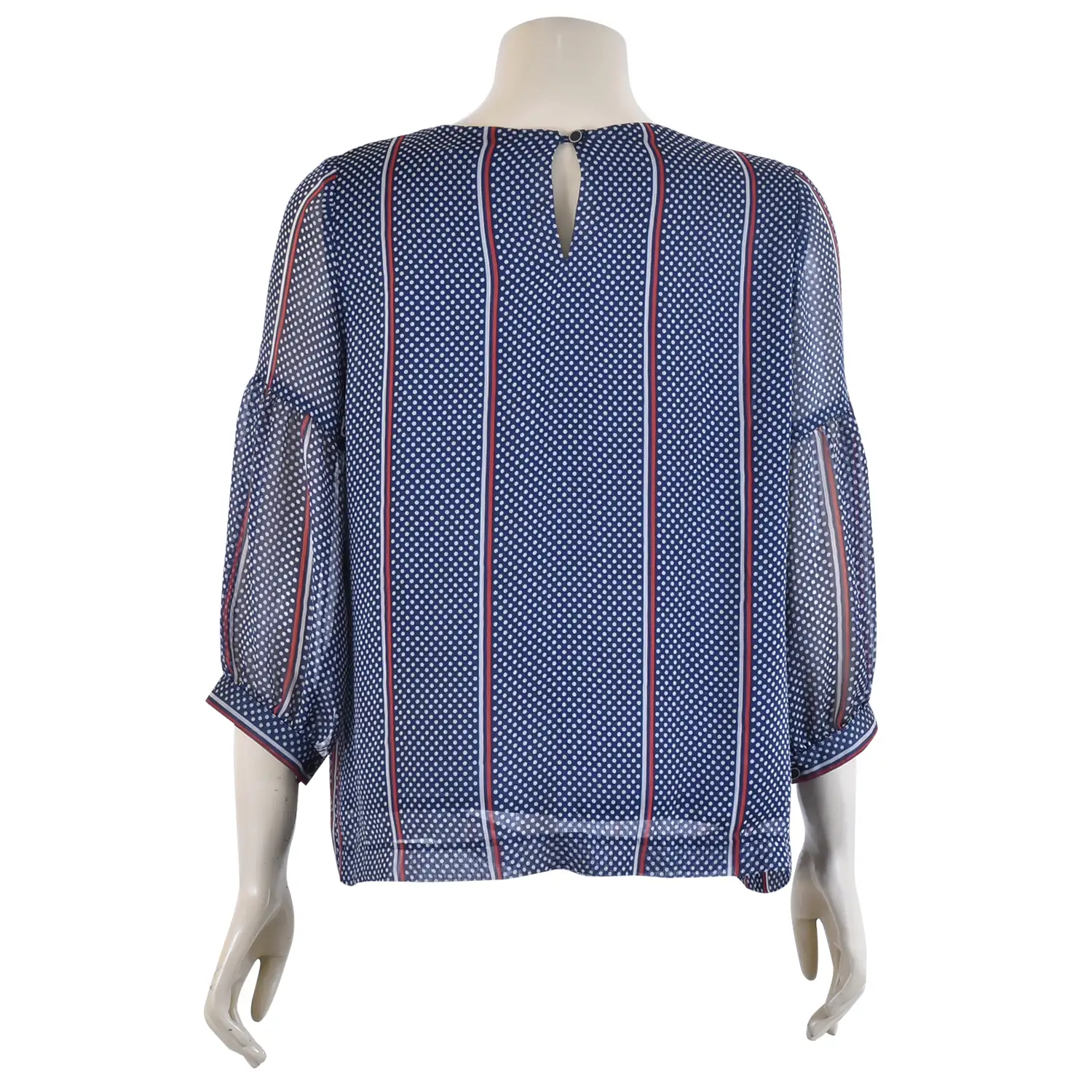 เสื้อคอกลม แขนบอลลูนยาว 4 ส่วน ผ้าลายทางและลายจุด - Image 2