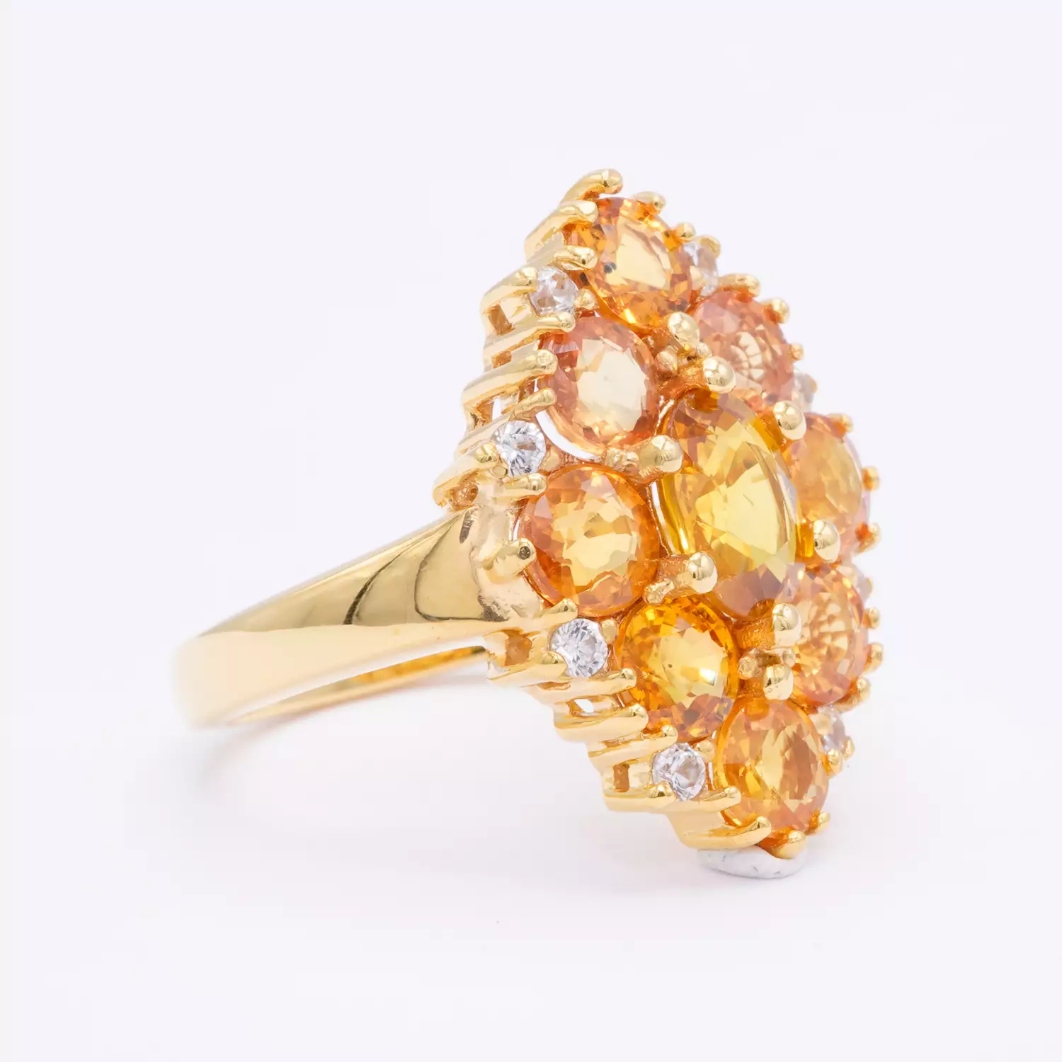 แหวนเงิน925 ชุบทอง14K ประดับบุษราคัม และเซอร์คอนสีขาว - Image 2