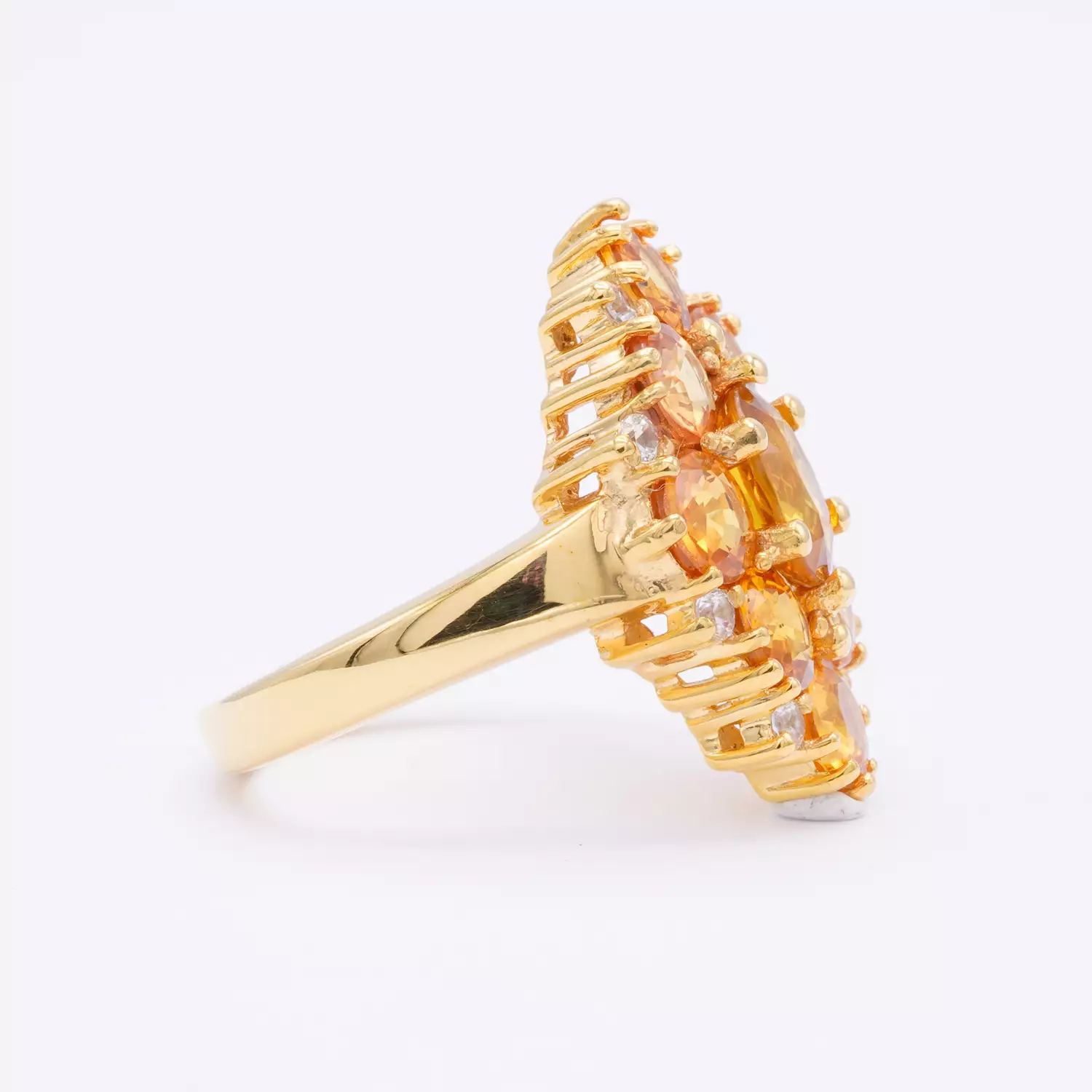 แหวนเงิน925 ชุบทอง14K ประดับบุษราคัม และเซอร์คอนสีขาว - Image 3