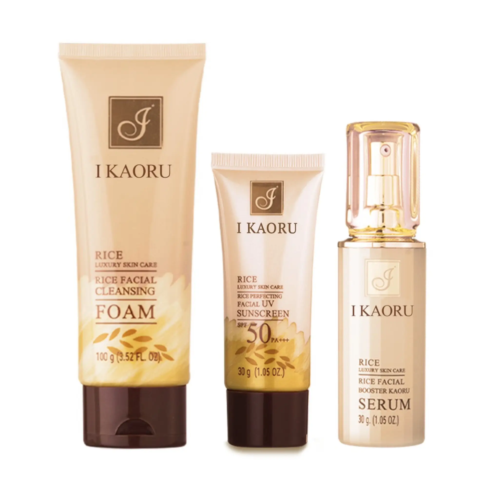 เซตอัยย์ คาโอรุ คลีนซิ่ง โฟม 100 กรัม บูสเตอร์ เซรั่ม 30 กรัม และซันสกรีน SPF50 PA+++ 30 กรัม (1 ชิ้น/ผลิตภัณฑ์)