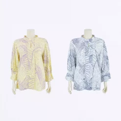 เสื้อคอตั้ง แขน 4 ส่วน ปลายแขนระบาย ลายกราฟิก
