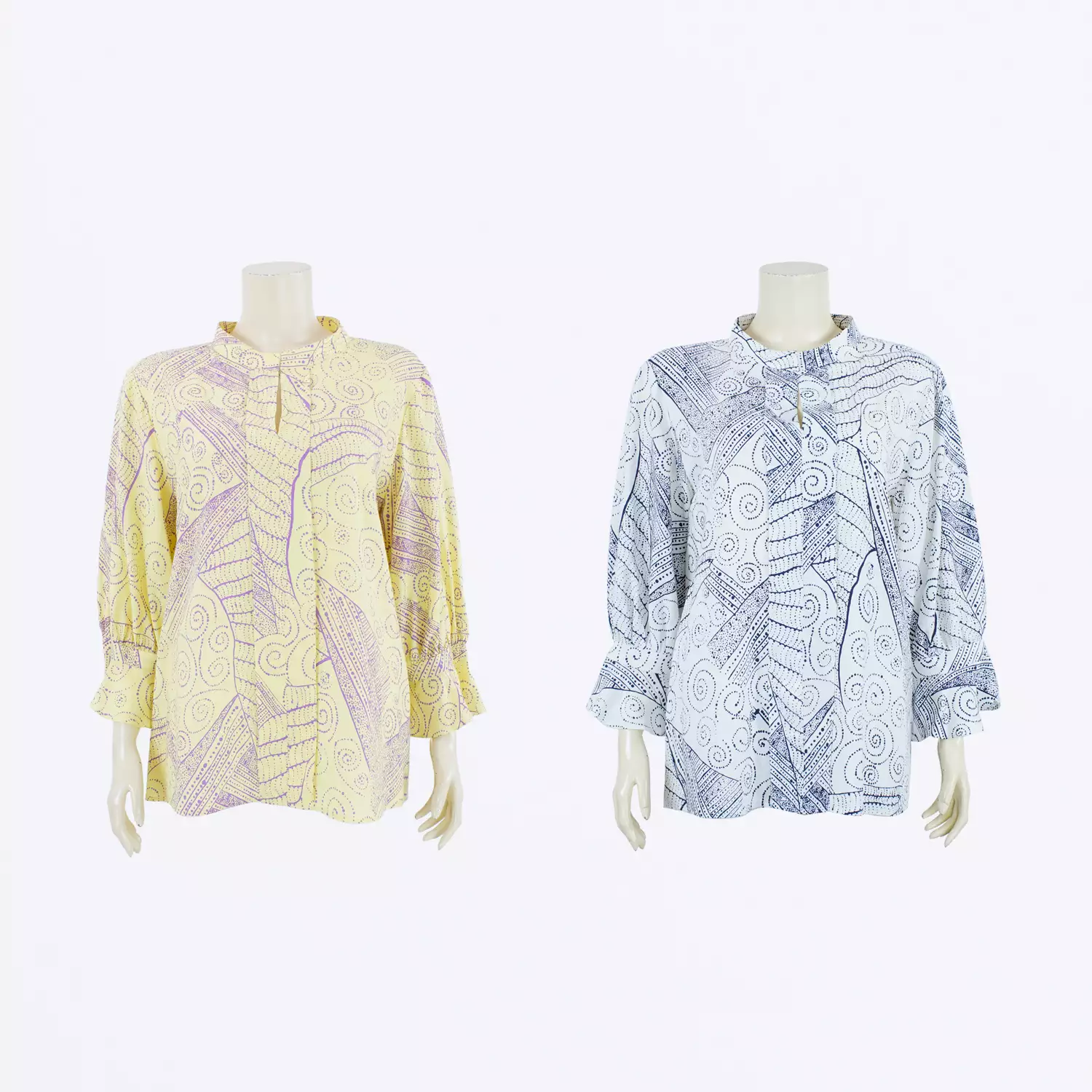 เสื้อคอตั้ง แขน 4 ส่วน ปลายแขนระบาย ลายกราฟิก