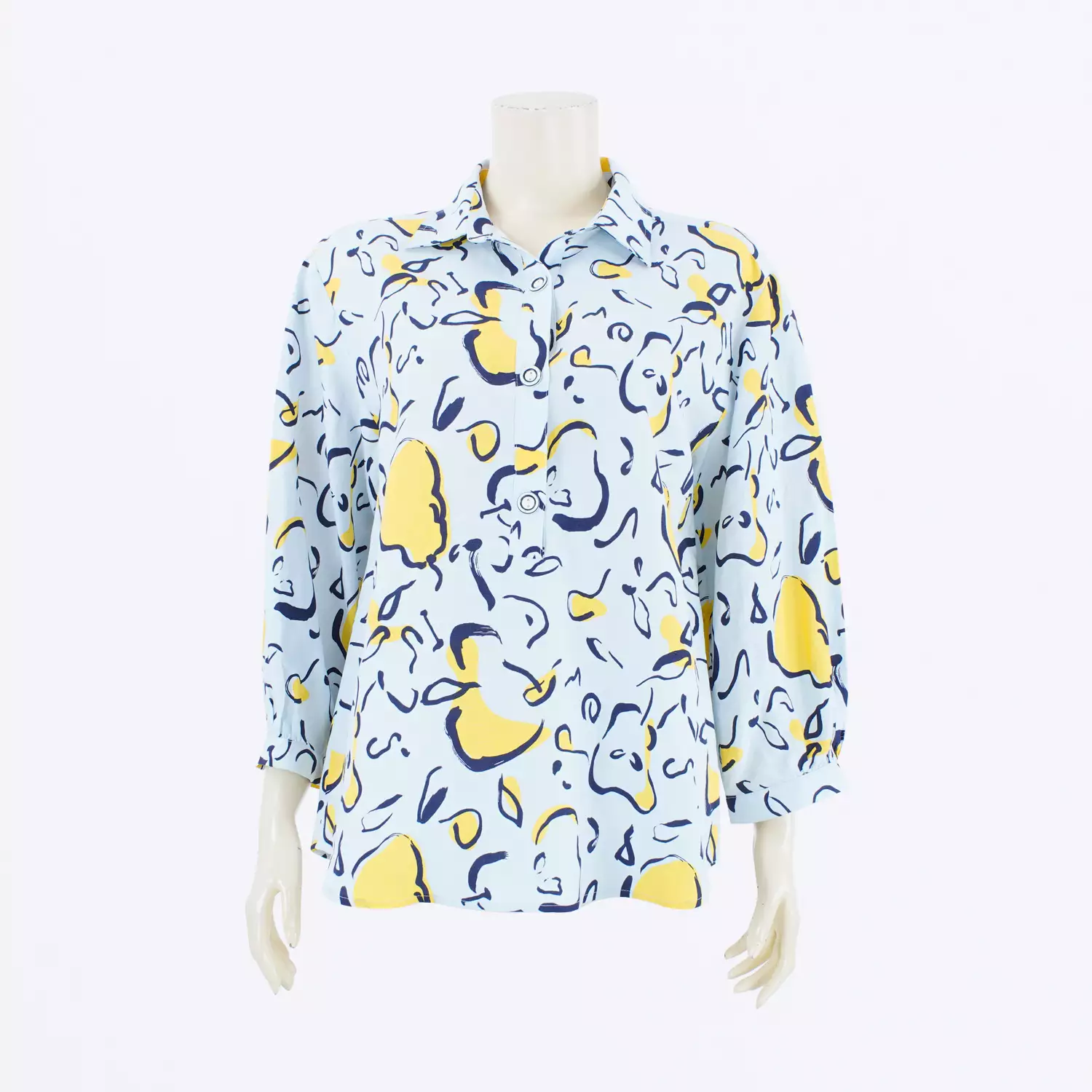 เสื้อเชิ้ตแขน 4 ส่วน ผ้าลินิน ลายกราฟิก