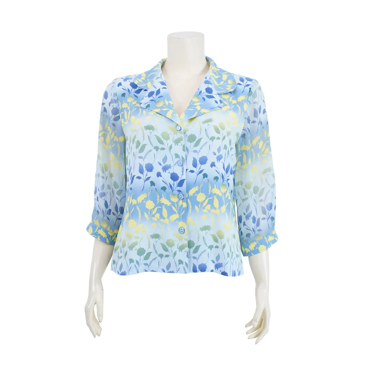 เสื้อคอปกฮาวาย แขนกระบอก ยาว 4 ส่วน ผ้าลายแสงเงา ของสวนดอกไม้ - Image 3