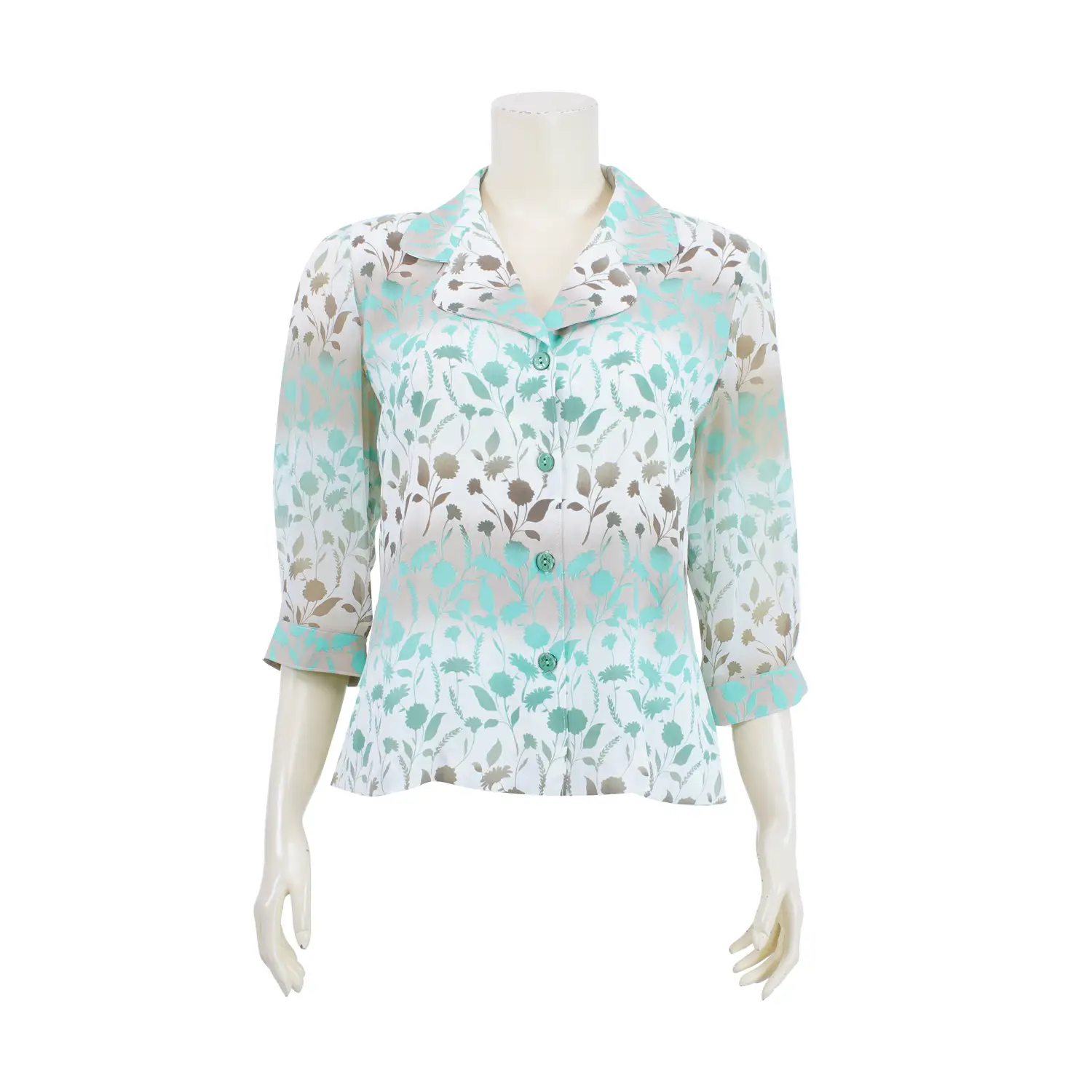 เสื้อคอปกฮาวาย แขนกระบอก ยาว 4 ส่วน ผ้าลายแสงเงา ของสวนดอกไม้ - Image 2