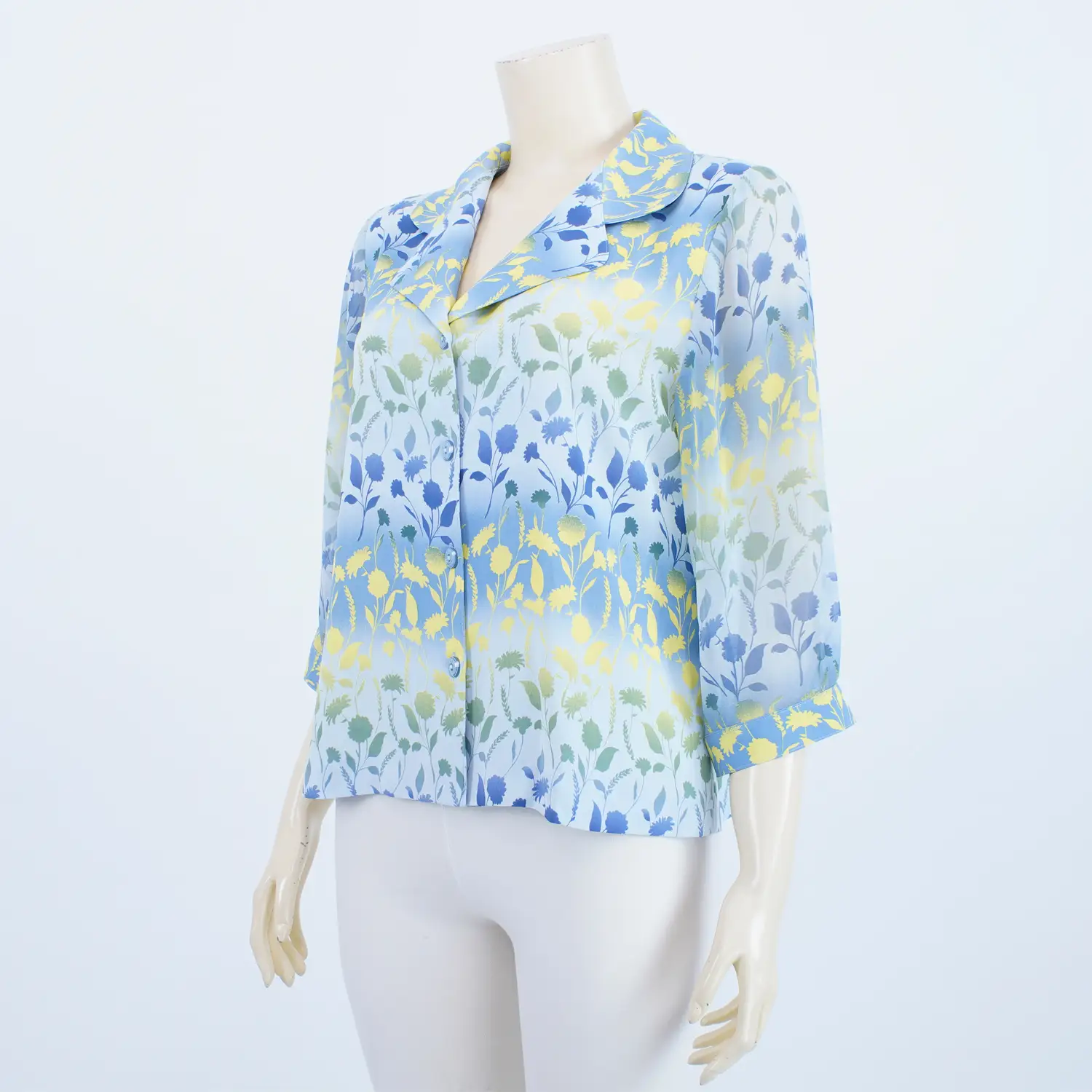 เสื้อคอปกฮาวาย แขนกระบอก ยาว 4 ส่วน ผ้าลายแสงเงา ของสวนดอกไม้ - Image 4