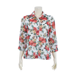 เสื้อเชิ้ต แขนกระบอกยาว ผ้าลายดอกกุหลาบ
