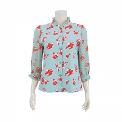 เสื้อคอตั้งแต่งระบาย แขนกระบอก ยาว 4 ส่วน ผ้าลายดอกไม้