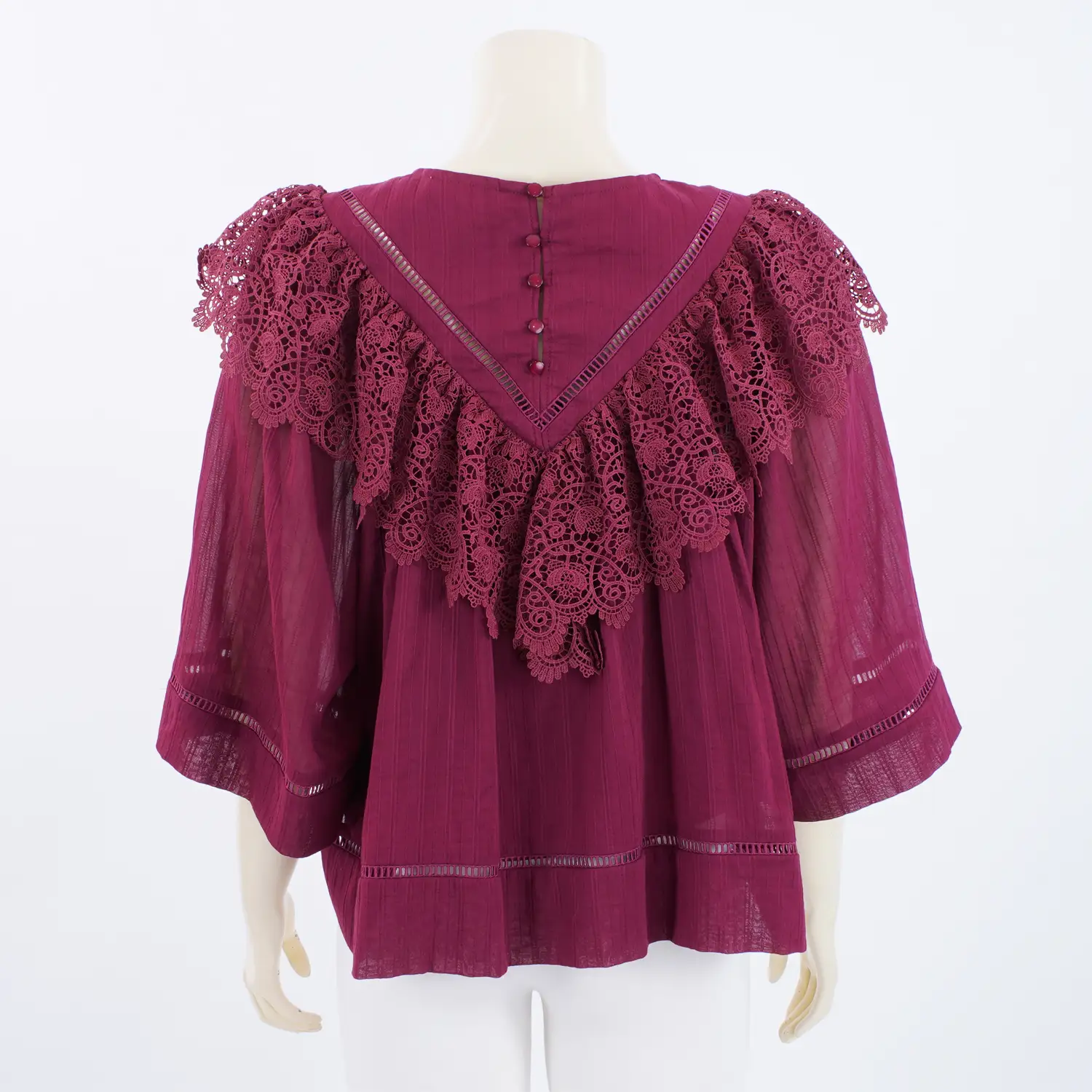 เสื้อคอกลม แขน 4 ส่วน แต่งเทปลูกไม้ระบาย - Image 3
