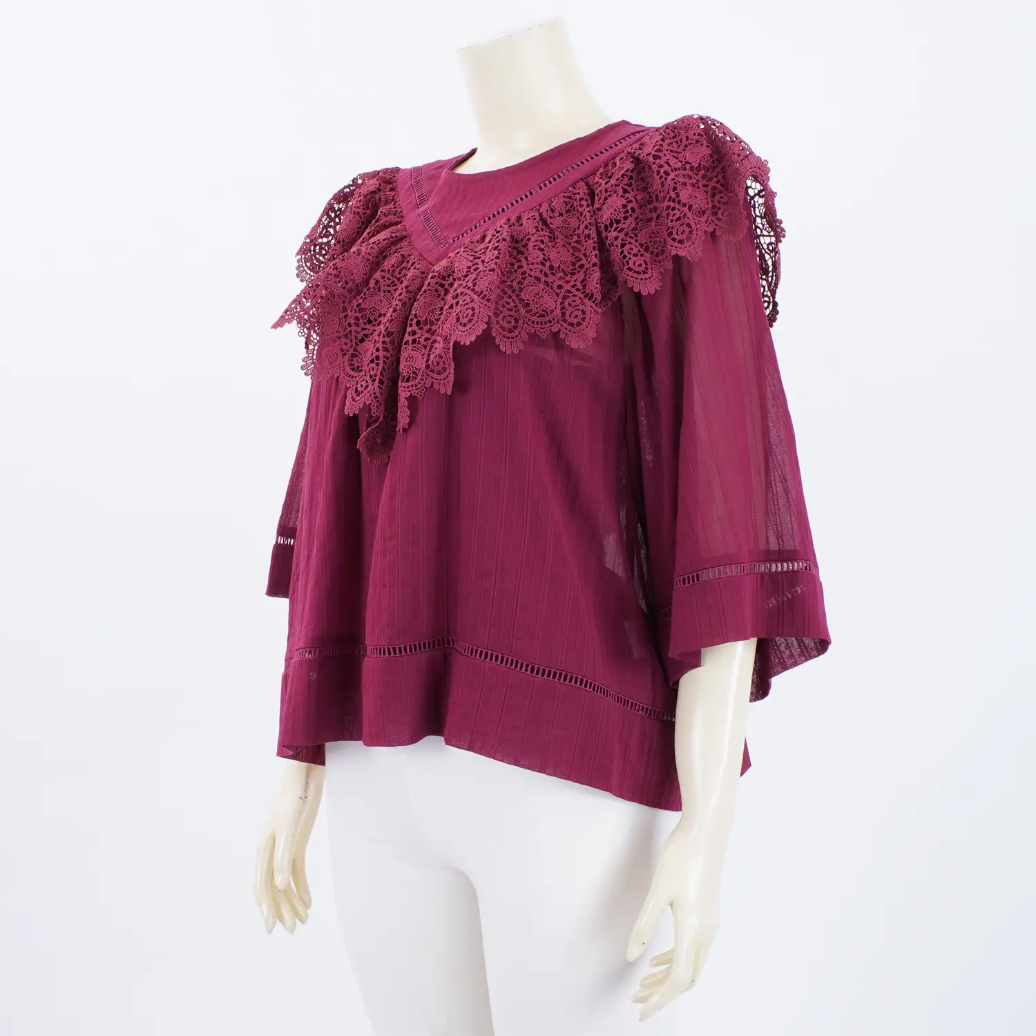 เสื้อคอกลม แขน 4 ส่วน แต่งเทปลูกไม้ระบาย - Image 2