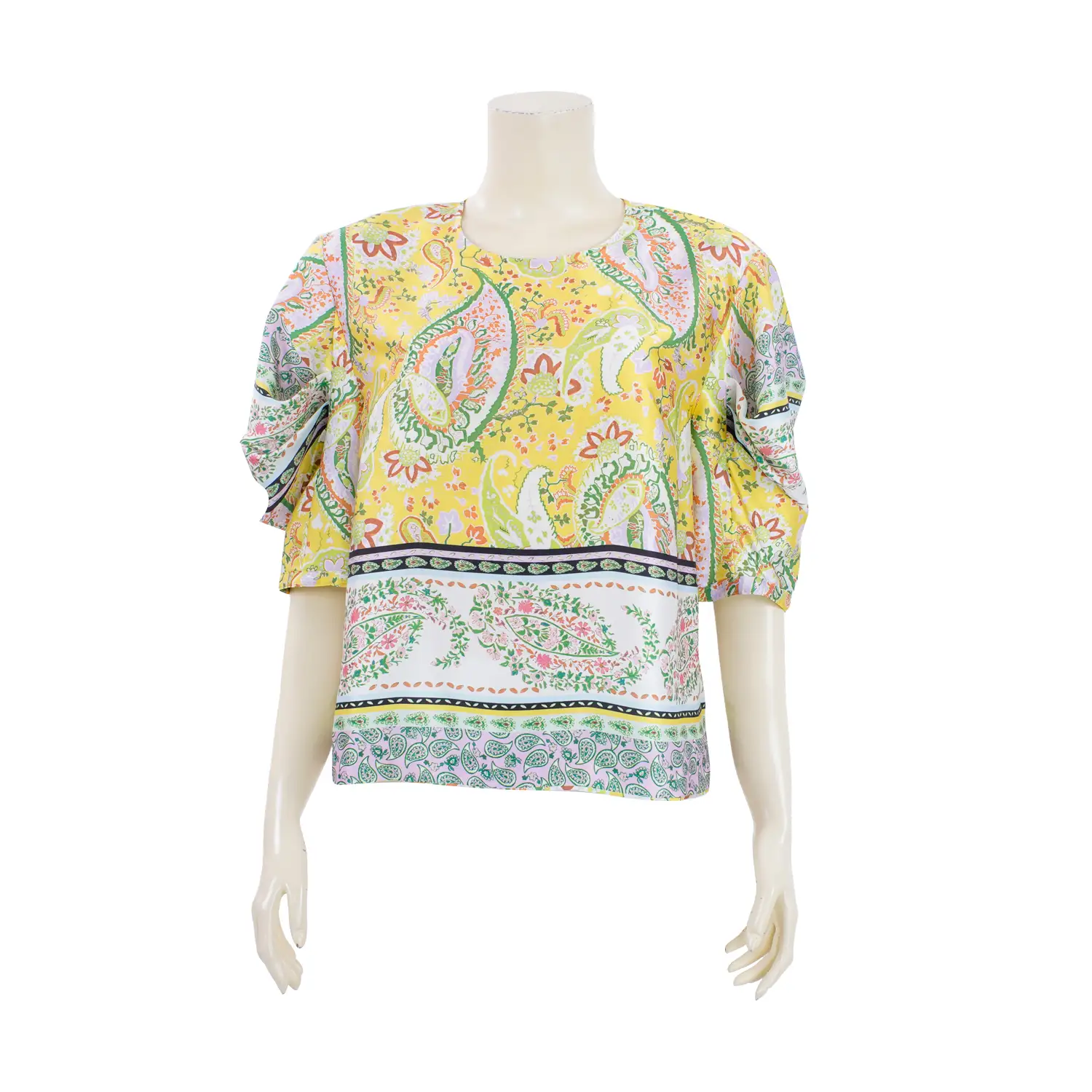 เสื้อคอกลม แขน 4 ส่วน จับจีบปลายแขน ลายเพสลีย์
