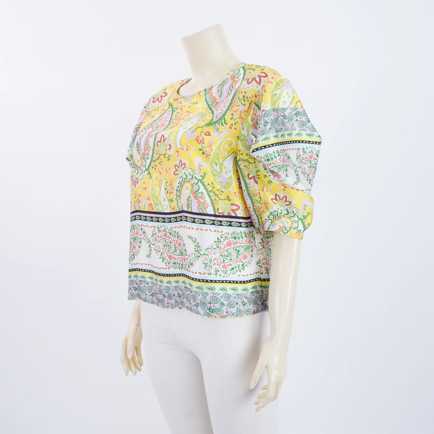 เสื้อคอกลม แขน 4 ส่วน จับจีบปลายแขน ลายเพสลีย์ - Image 2