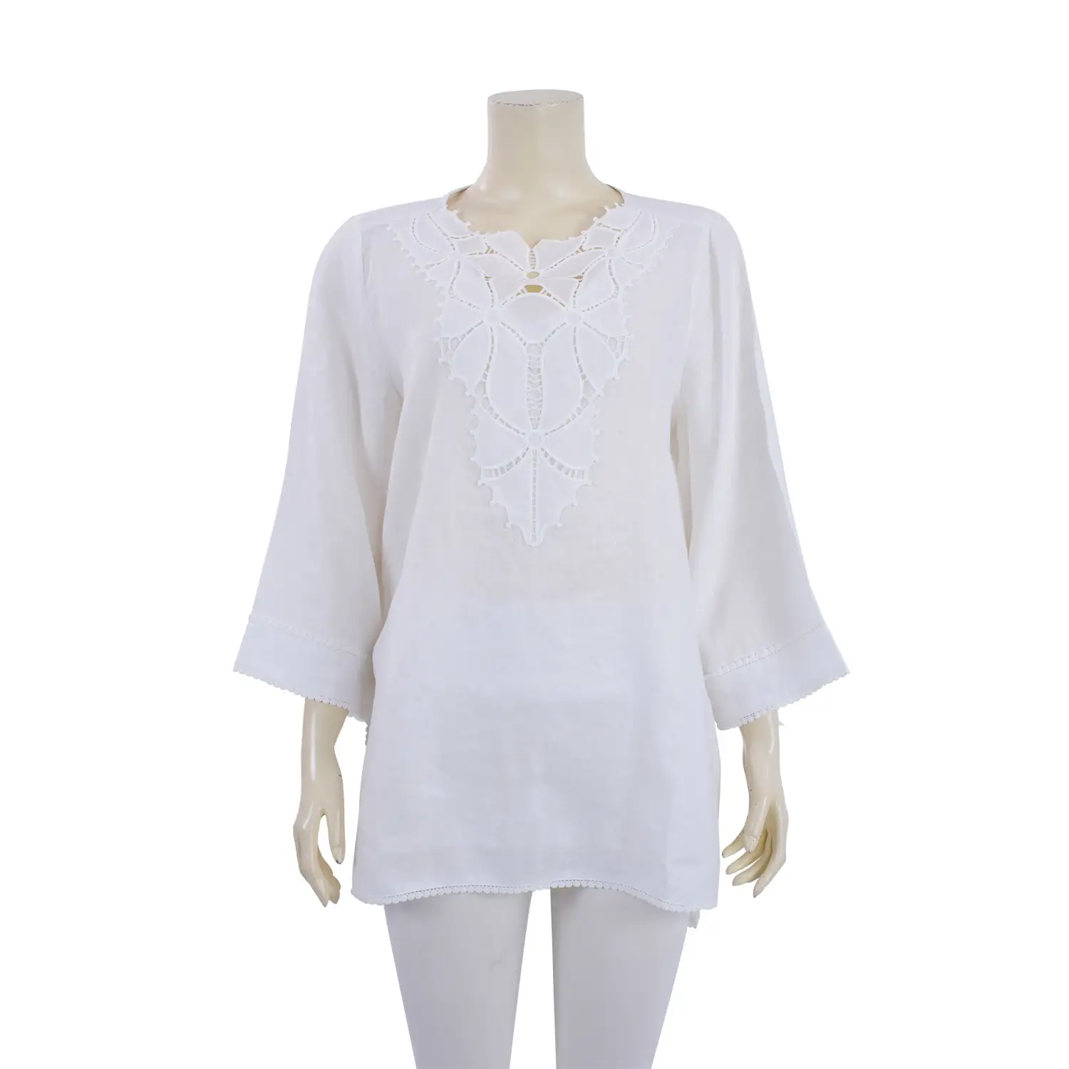เสื้อทูนิค แขน 5 ส่วน แต่งผ้าลูกไม้ปักลายฉลุ