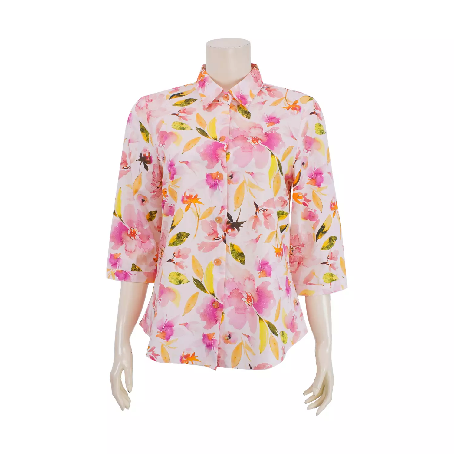 เสื้อเชิ้ตแขน 4 ส่วน ผ้าลายดอกไม้ สไตล์สีน้ำ