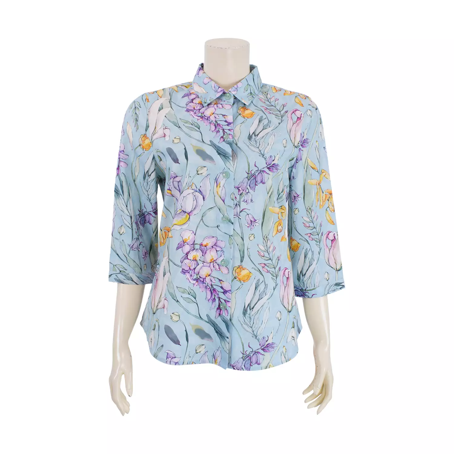 เสื้อเชิ้ต แขน 4 ส่วน ผ้าลายดอกไม้
