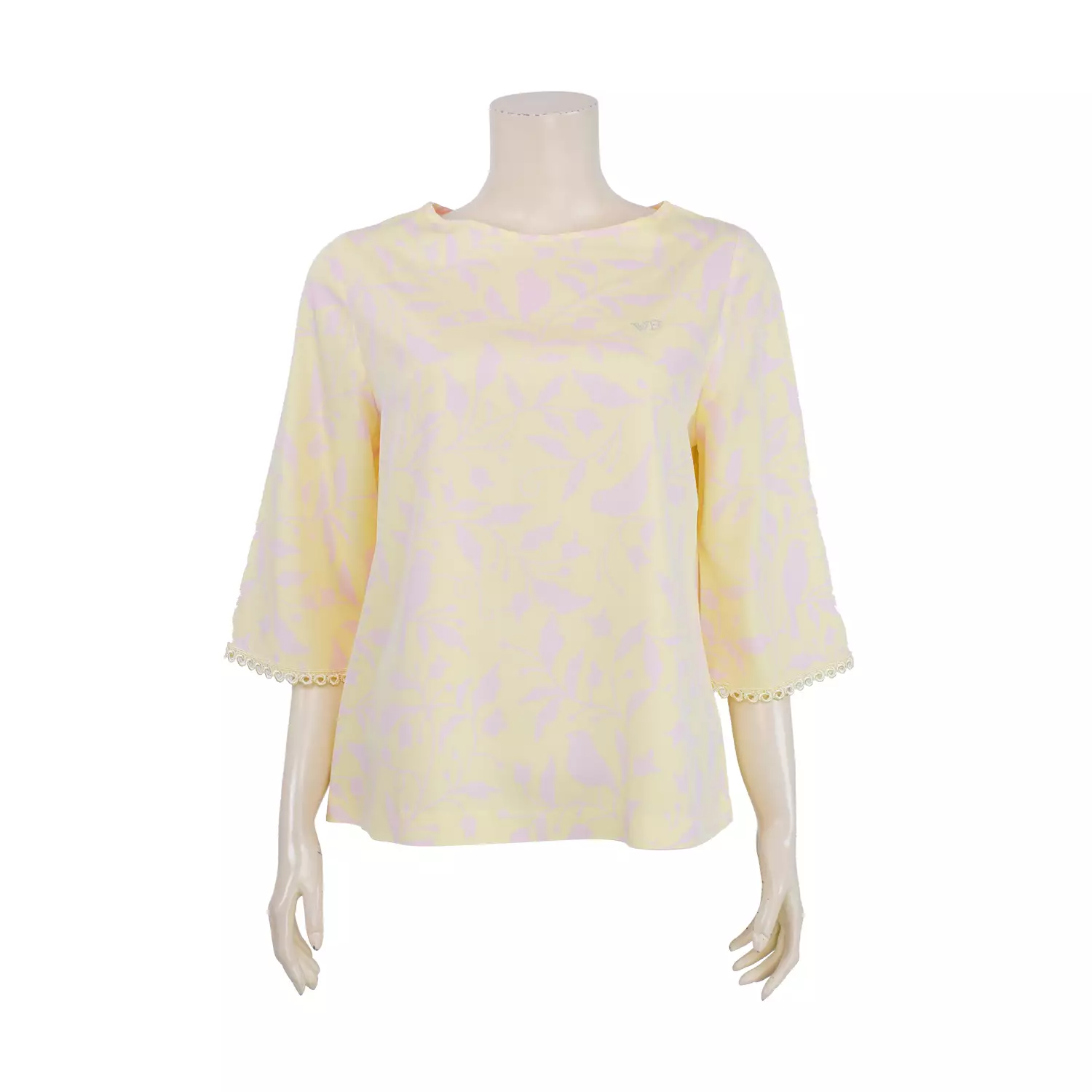 เสื้อคอปาด แขน 4 ส่วน ผ้าลายนกบนกิ่งไม้