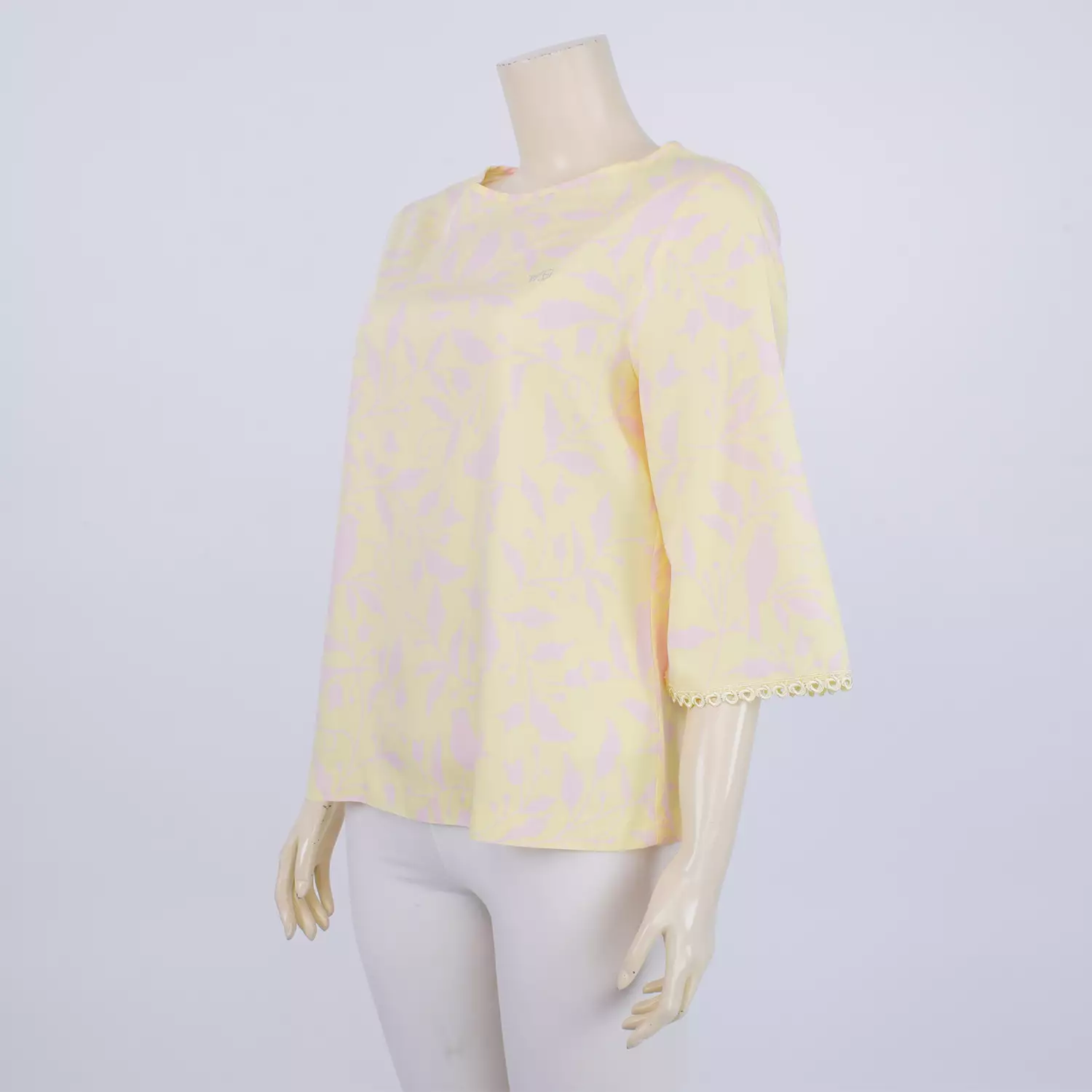 เสื้อคอปาด แขน 4 ส่วน ผ้าลายนกบนกิ่งไม้ - Image 2