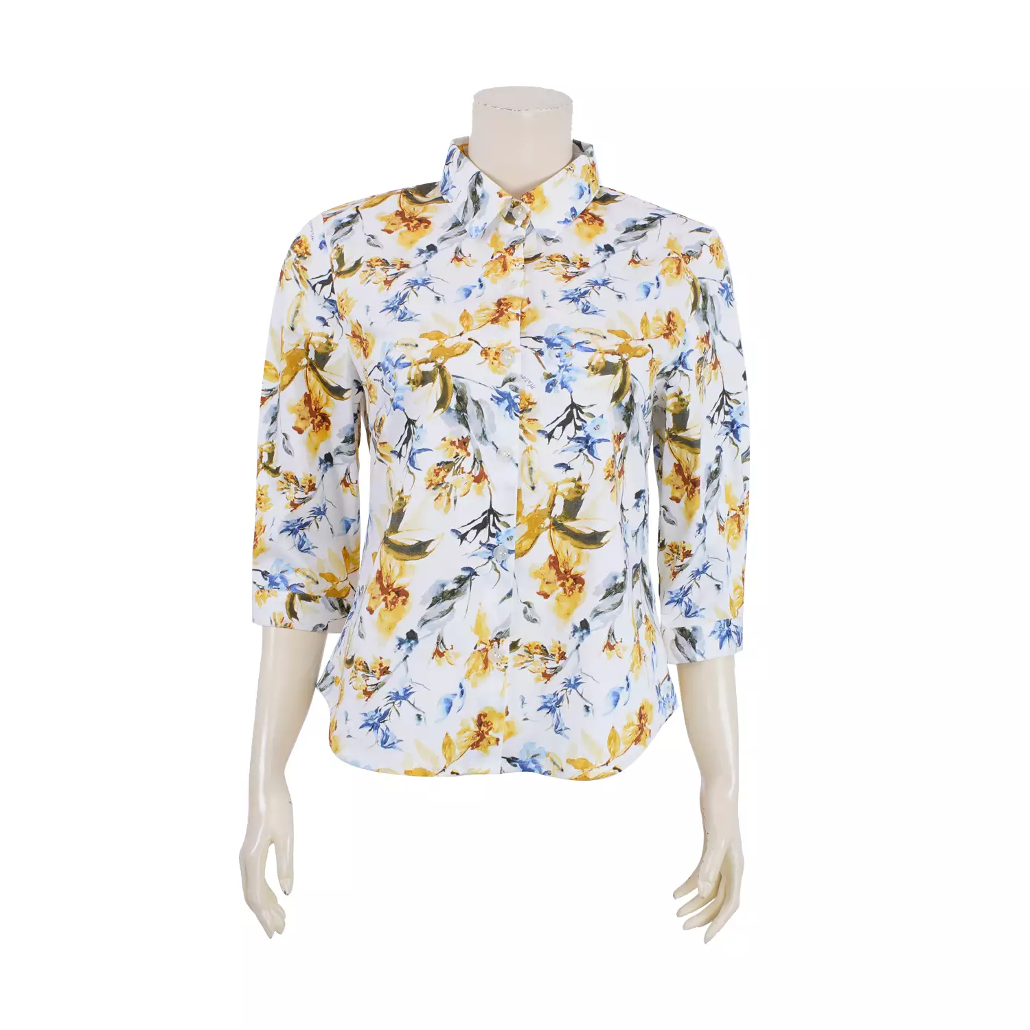 เสื้อเชิ้ต แขน 4 ส่วน เข้าขอบแขน ผ้าพิมพ์ลายดอกไม้