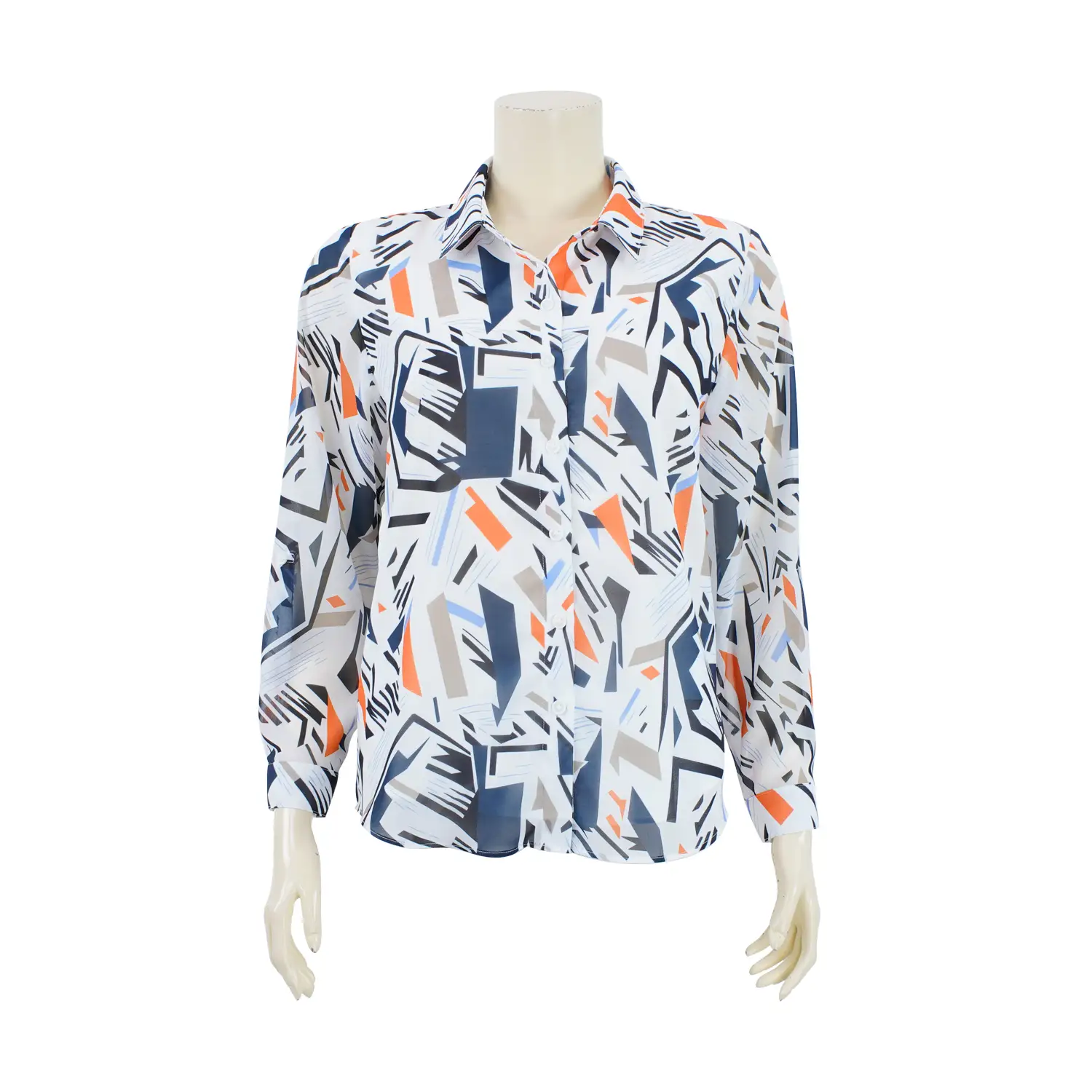 เสื้อเชิ้ต แขนกระบอก เสริมขอบแขน ผ้าลายสไตล์กราฟิก