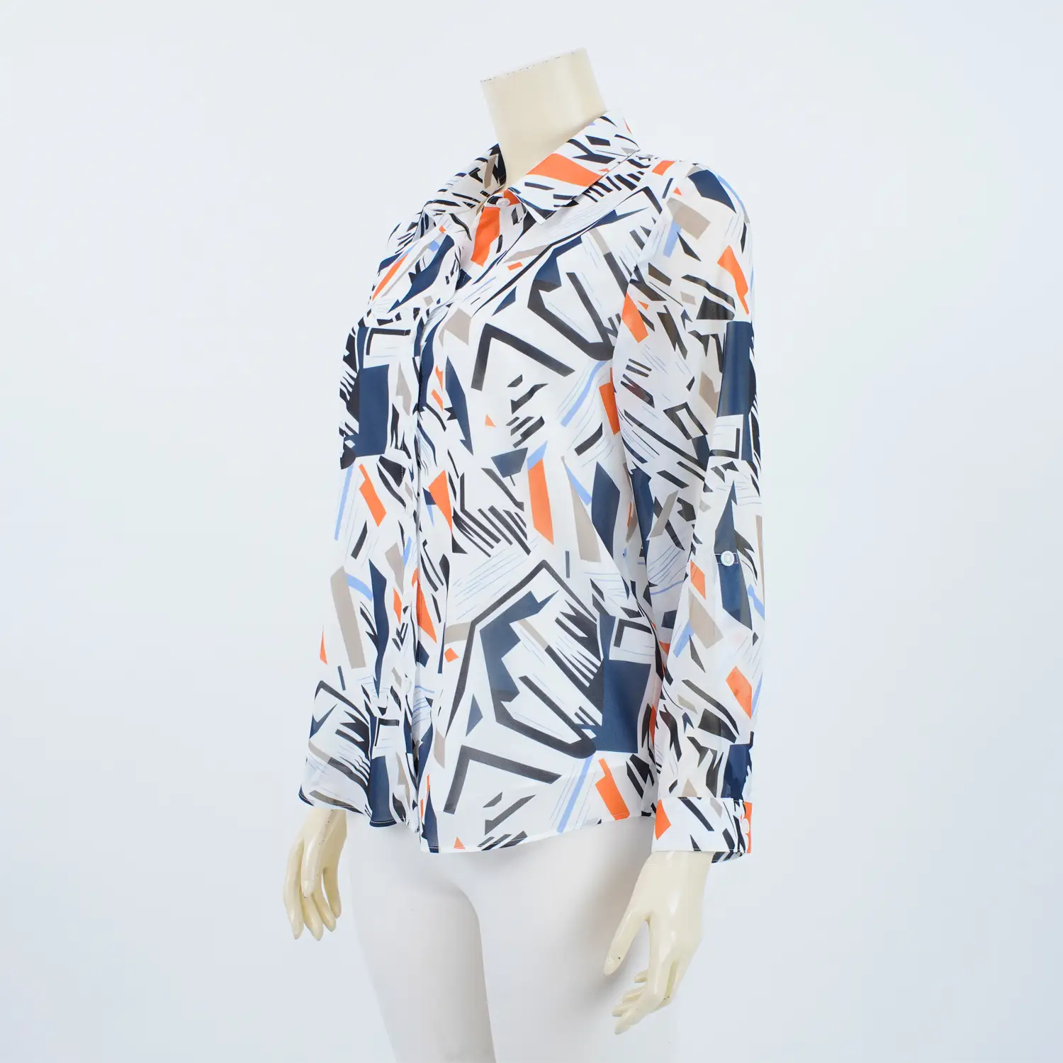 เสื้อเชิ้ต แขนกระบอก เสริมขอบแขน ผ้าลายสไตล์กราฟิก - Image 3