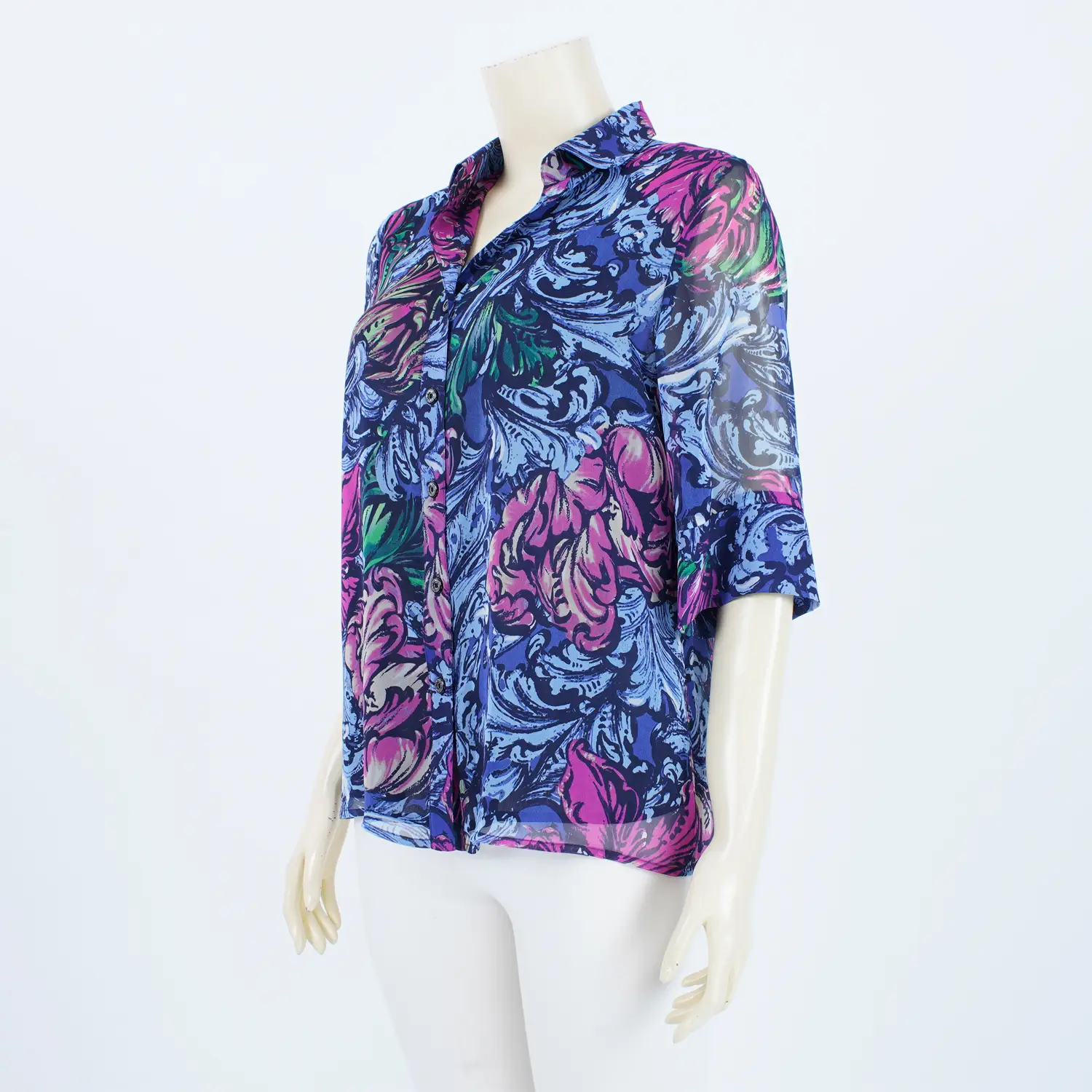 เสื้อเชิ้ต แขนกระบอก ยาว 3 ส่วน ผ้าลายกราฟิก สไตล์วินเทจ - Image 2
