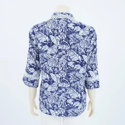เสื้อเชิ้ตแต่งลูกไม้ แขนกระบอกยาว 3 ส่วน ผ้าพิมพ์ลายใบไม้ - Image 3