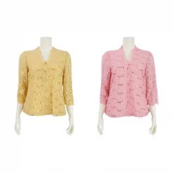 เสื้อคอปีน แขนยาว 4 ส่วน ผ้าลูกไม้แฟนซี ลายดอกไม้แต่งเลื่อม