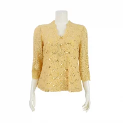 เสื้อคอปีน แขนยาว 4 ส่วน ผ้าลูกไม้แฟนซี ลายดอกไม้แต่งเลื่อม - Image 2