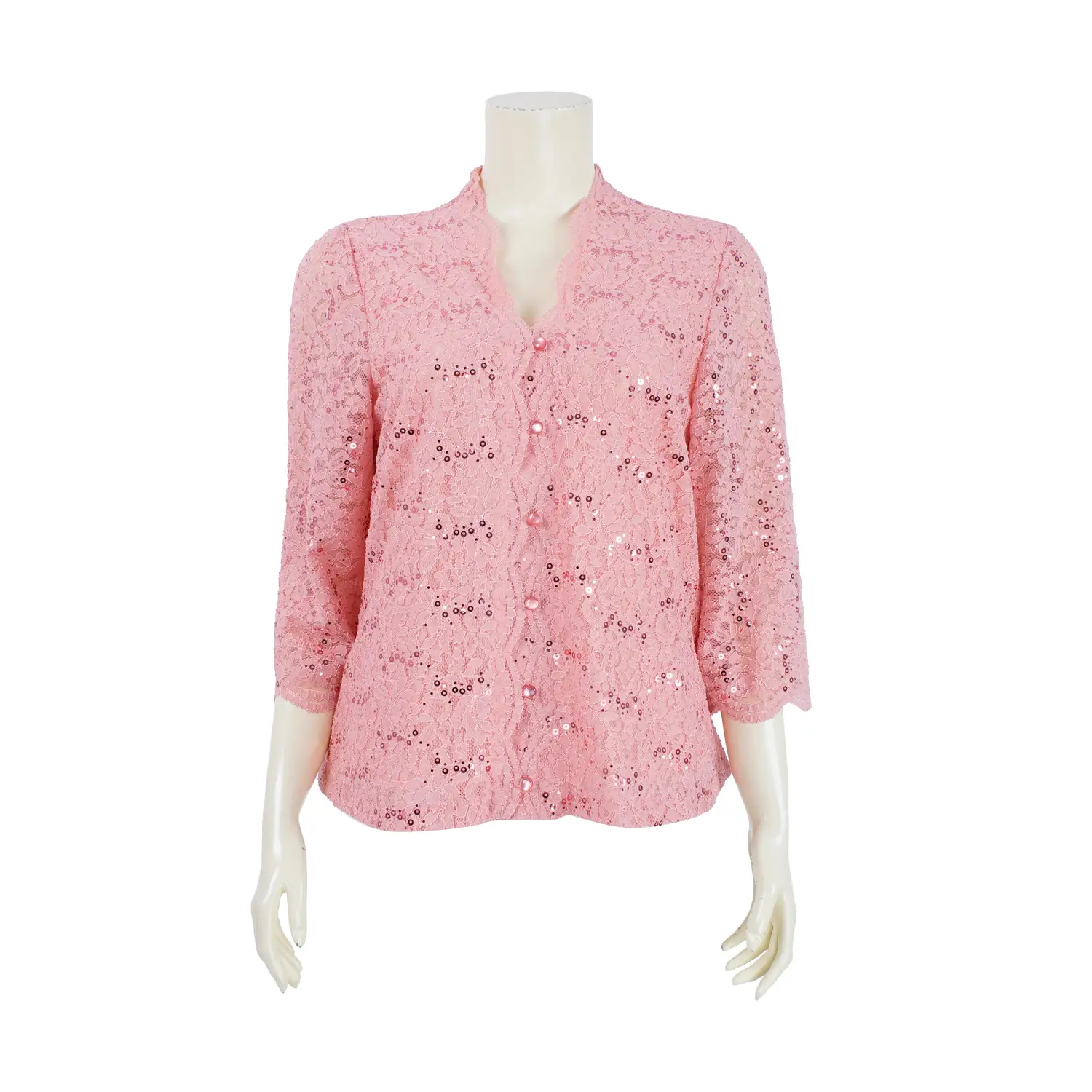 เสื้อคอปีน แขนยาว 4 ส่วน ผ้าลูกไม้แฟนซี ลายดอกไม้แต่งเลื่อม - Image 5