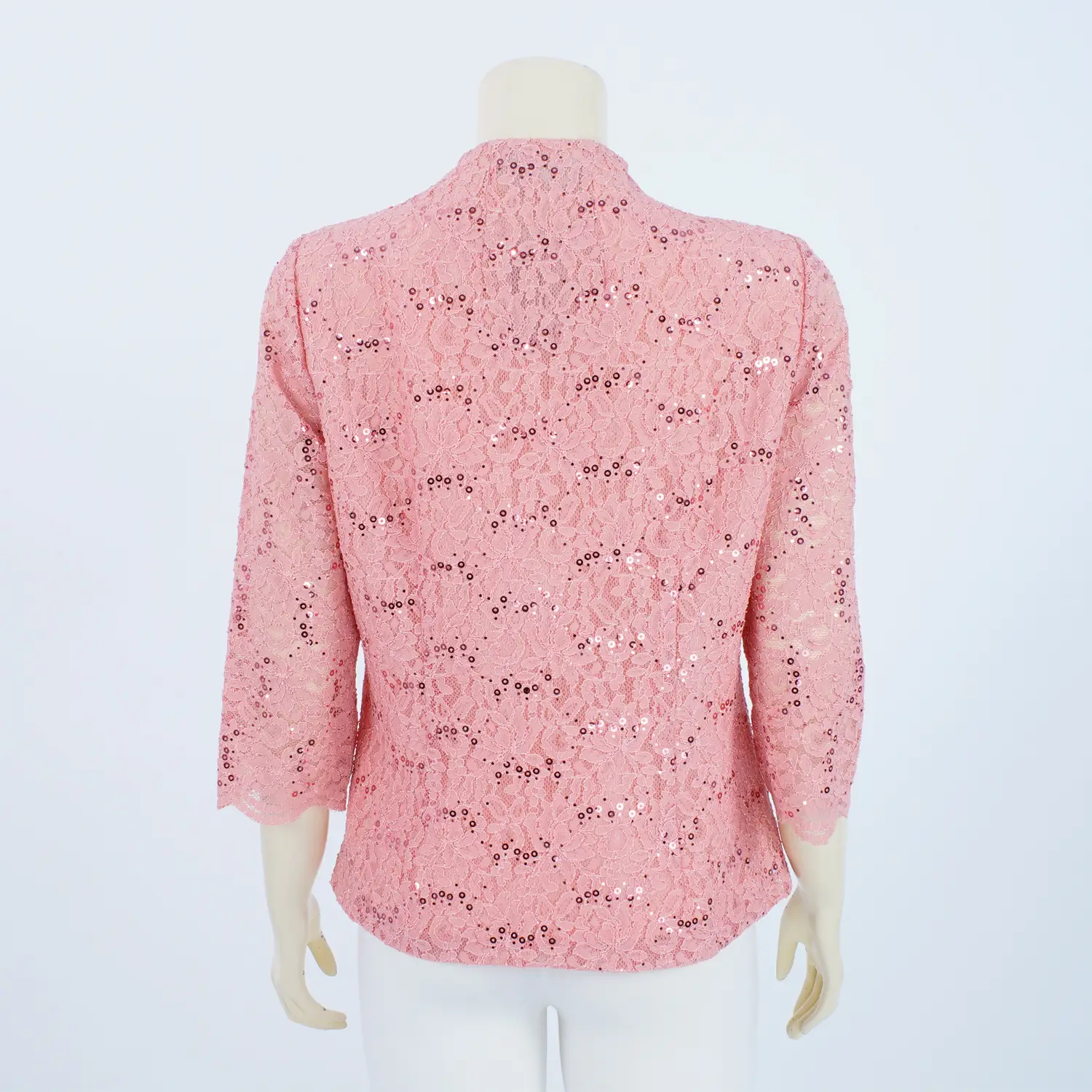 เสื้อคอปีน แขนยาว 4 ส่วน ผ้าลูกไม้แฟนซี ลายดอกไม้แต่งเลื่อม - Image 4