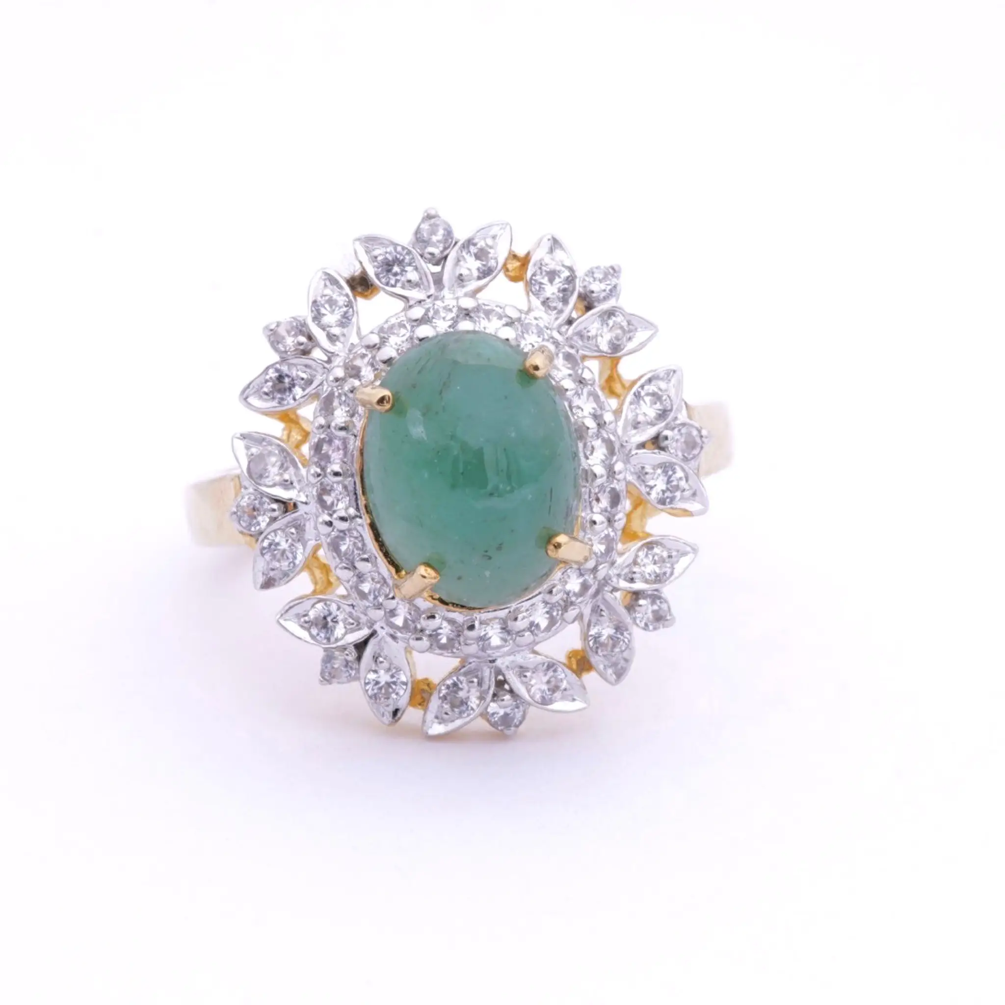 แหวนเงิน925 ชุบทอง18K ประดับมรกต และเซอร์คอนสีขาว
