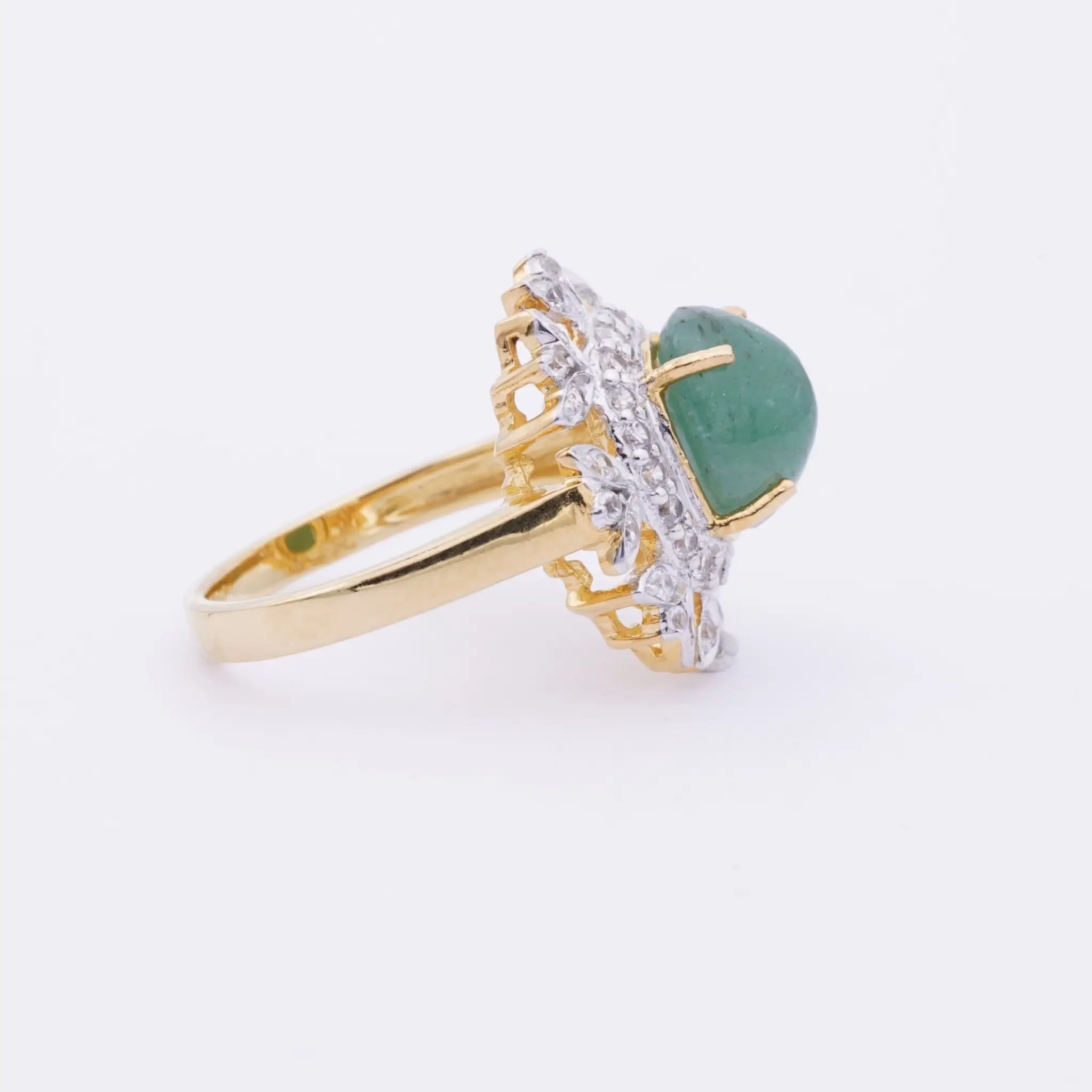 แหวนเงิน925 ชุบทอง18K ประดับมรกต และเซอร์คอนสีขาว - Image 3