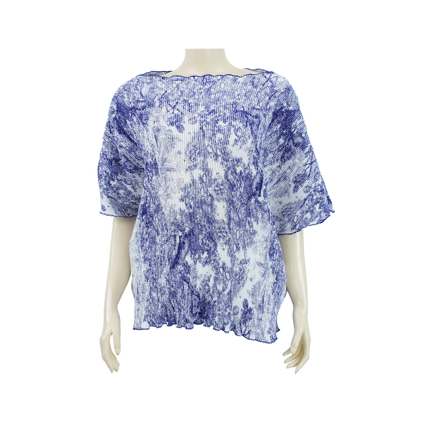 เสื้อคอปาด แขนในตัวทรง Dolman ยาว 3 ส่วน ผ้าพลีทลายภาพวาด