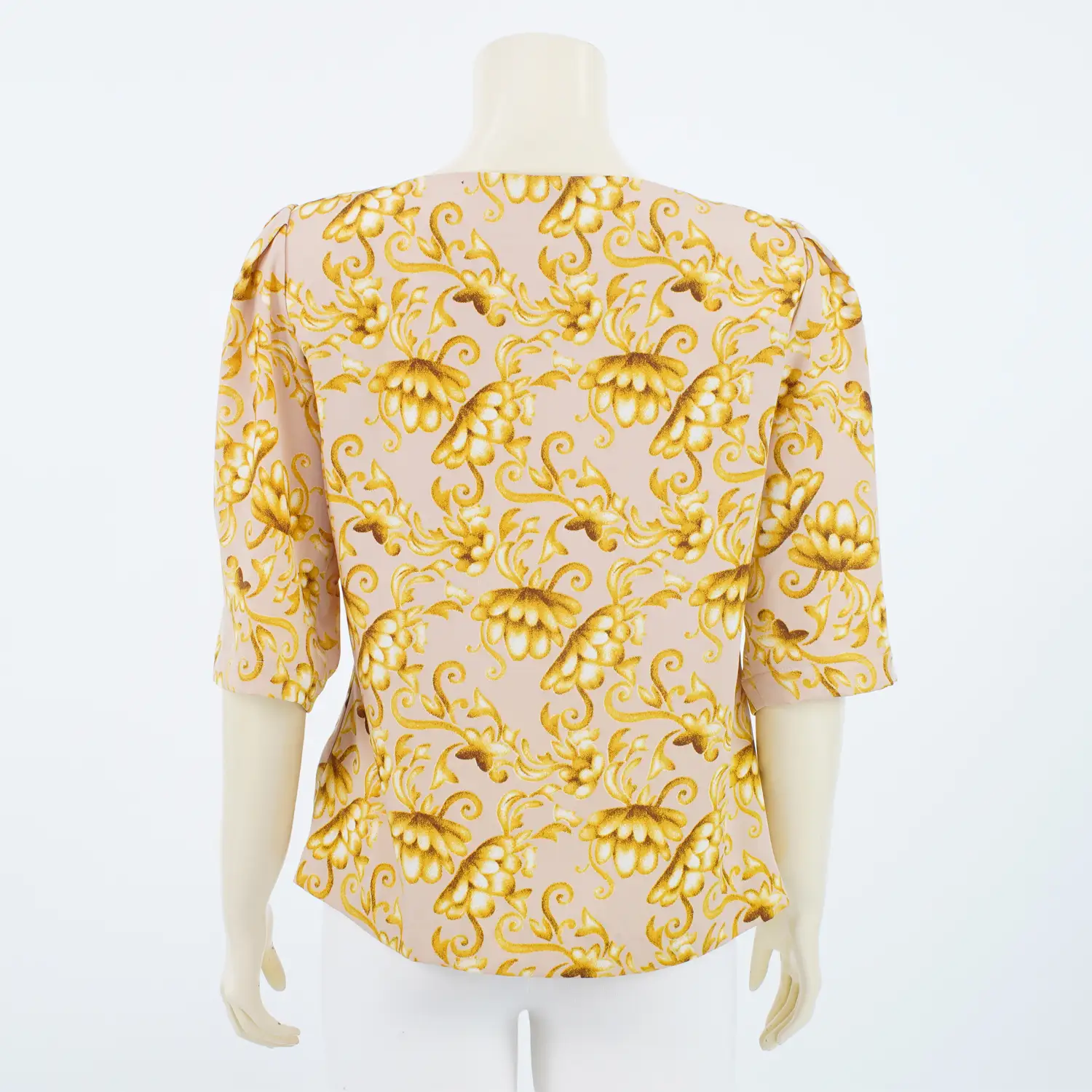 เสื้อคอเหลี่ยม แขนกระบอก 3 ส่วน ผ้าพีชสกินลายดอกไม้ สไตล์ไทย - Image 3