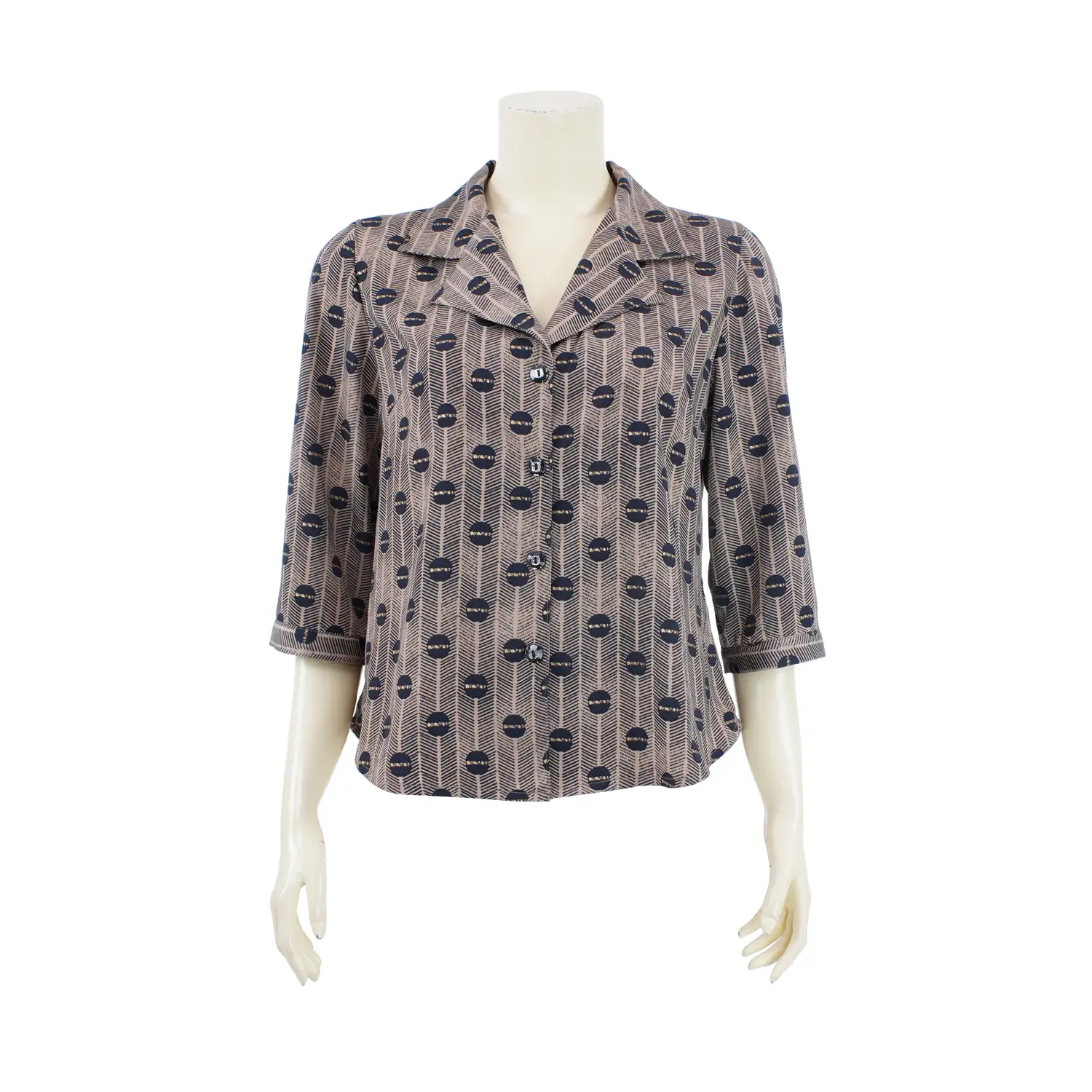 เสื้อเชิ้ตคอปกฮาวาย แขน 4 ส่วน ผ้าลายจุดและ ลายเส้นซิกแซก