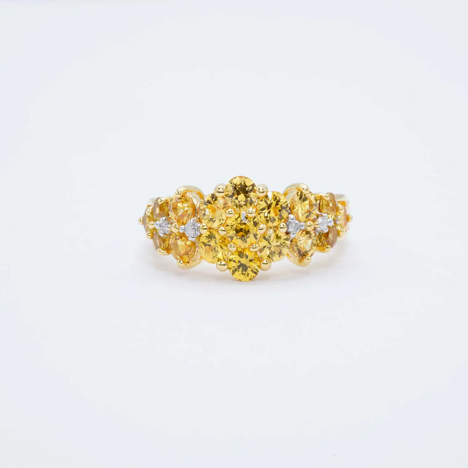 แหวนเงิน925 ชุบทอง18K ประดับบุษราคัม ซองเจีย และเพชรสีขาว ดีไซน์ Gold&Good Luck - Image 2
