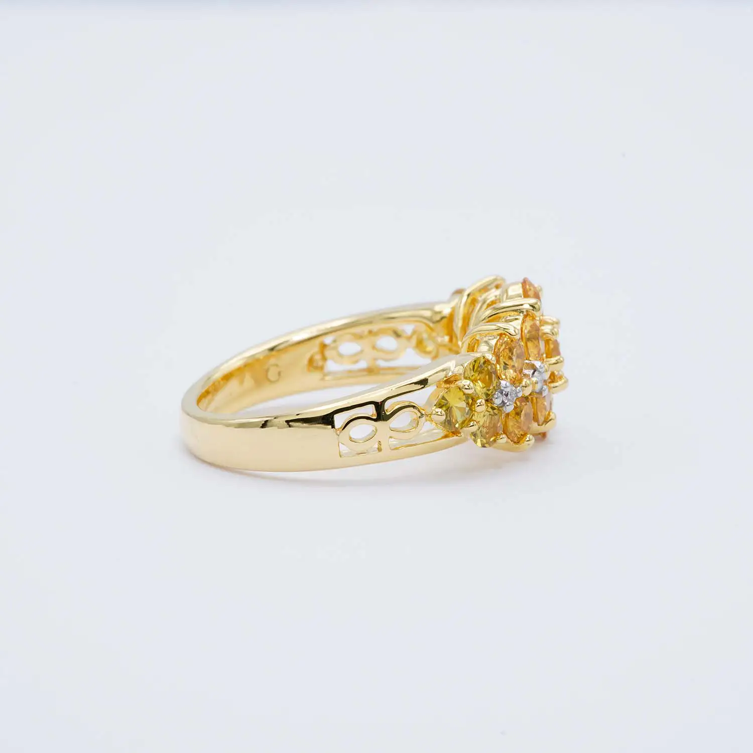 แหวนเงิน925 ชุบทอง18K ประดับบุษราคัม ซองเจีย และเพชรสีขาว ดีไซน์ Gold&Good Luck - Image 3