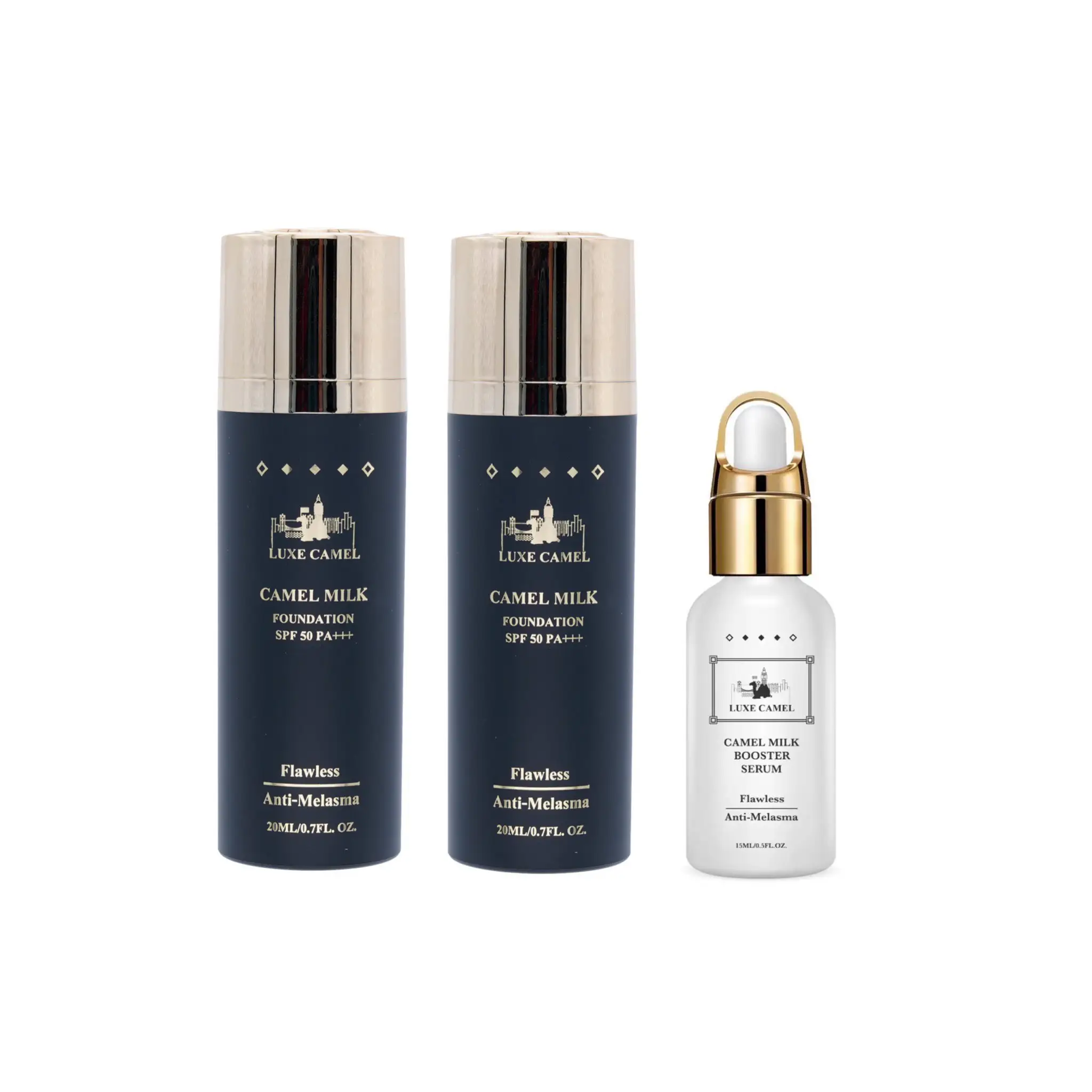 เซตลุกซ์ คาเมล มิลค์ ฟาวเดชั่น SPF50 PA+++ 20 มล. 2 ขวด และคาเมล มิลค์ บูสเตอร์ เซรั่ม 15 มล. 1 ขวด